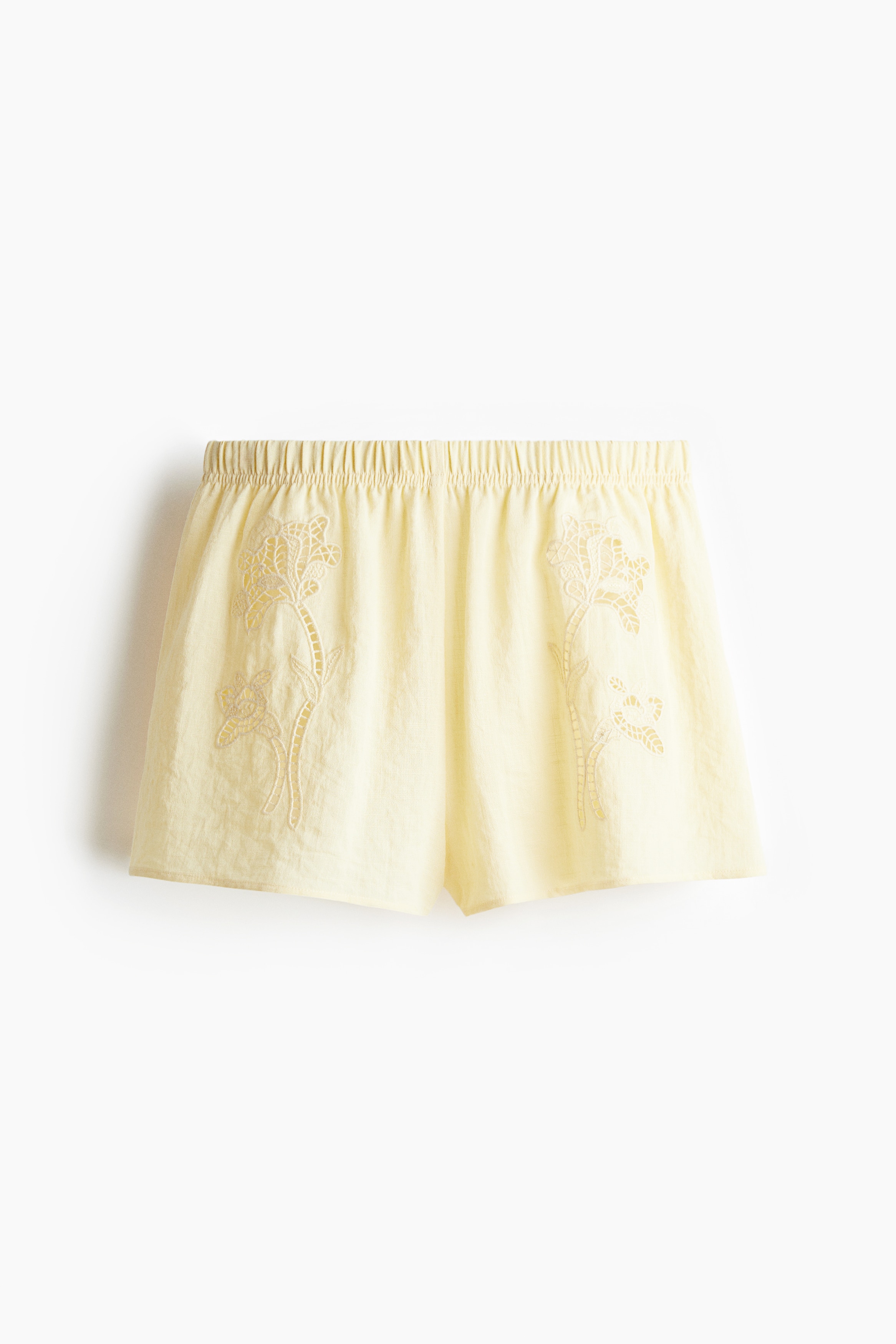 Short met broderie anglaise - Lichtgeel/Donkerbruin/Roomwit