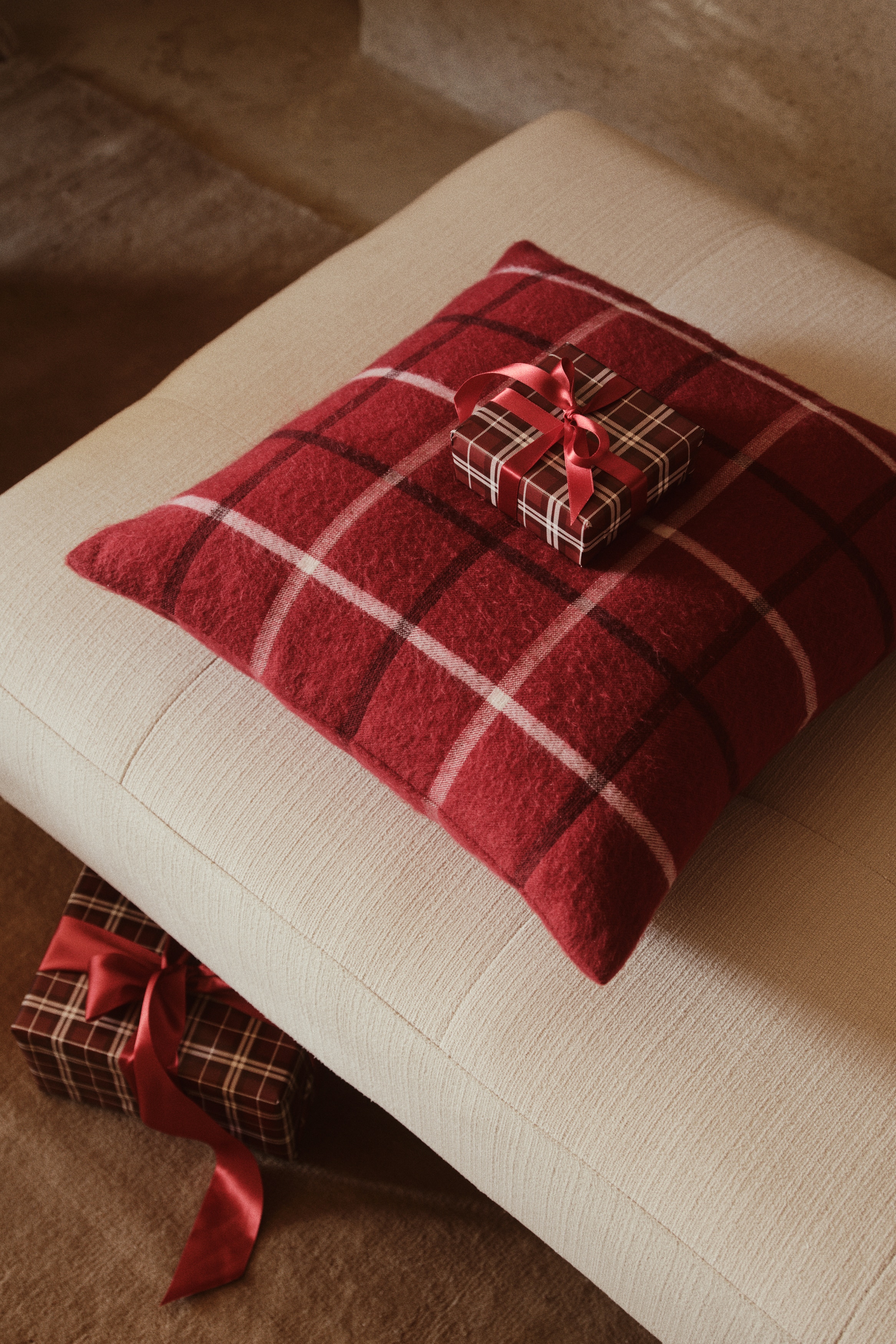 Wool-blend cushion cover - Red/Checked/Dark green/Checked