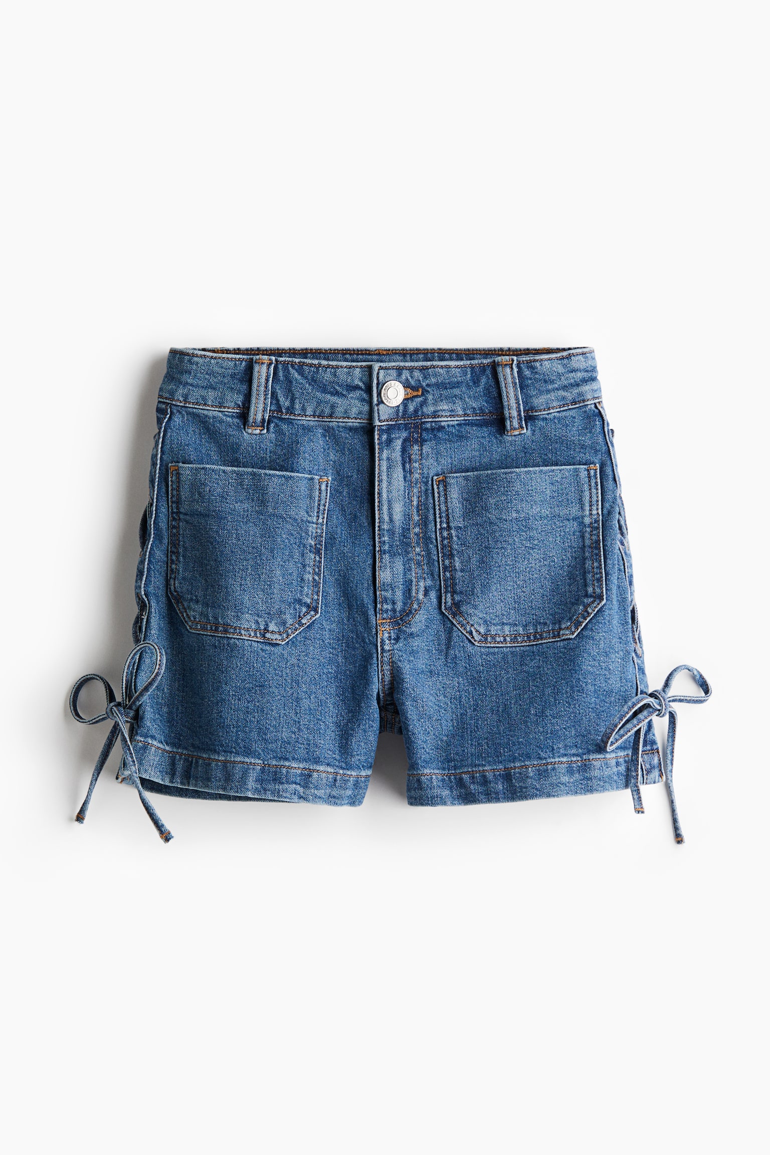 Lacing Detail Denim Shorts - Denim blue - 2