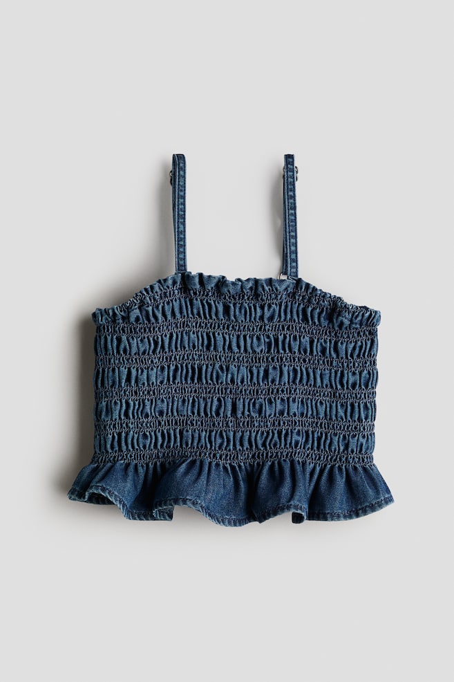Denim top met smokwerk - Donker denimblauw - 1
