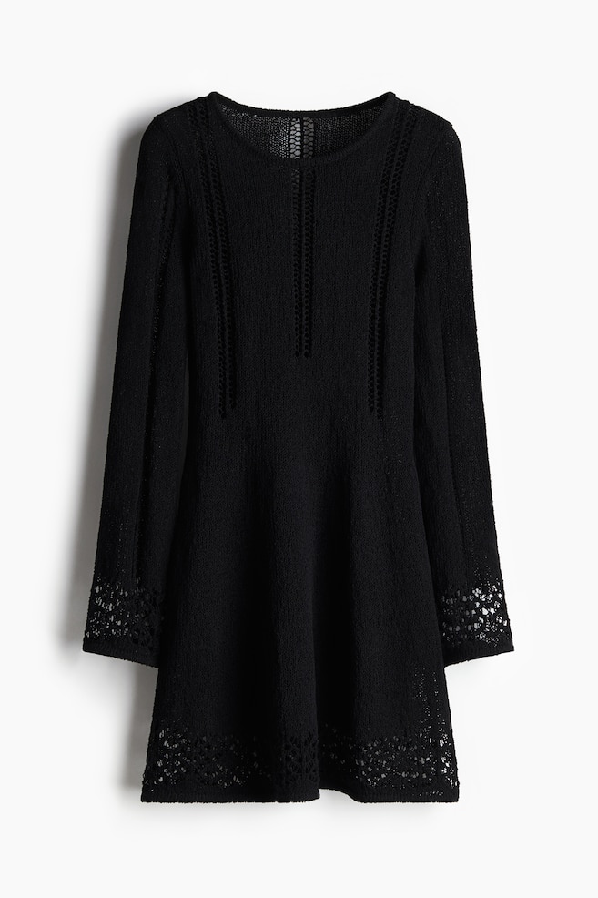 Hole-knit mini dress - Black/Cream - 1