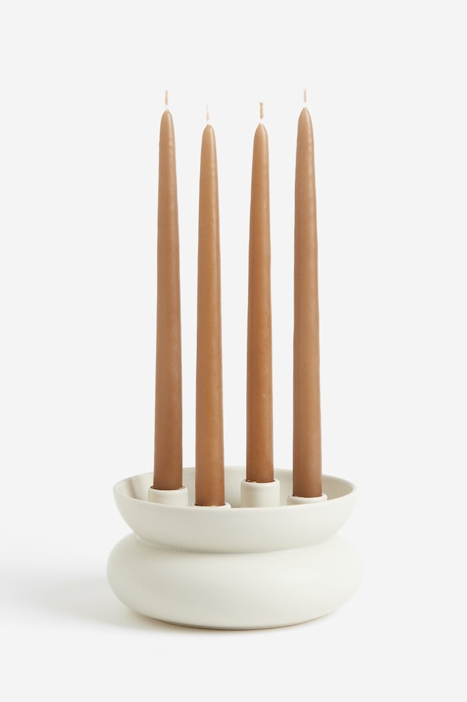 Stoneware candle holder - White - 3