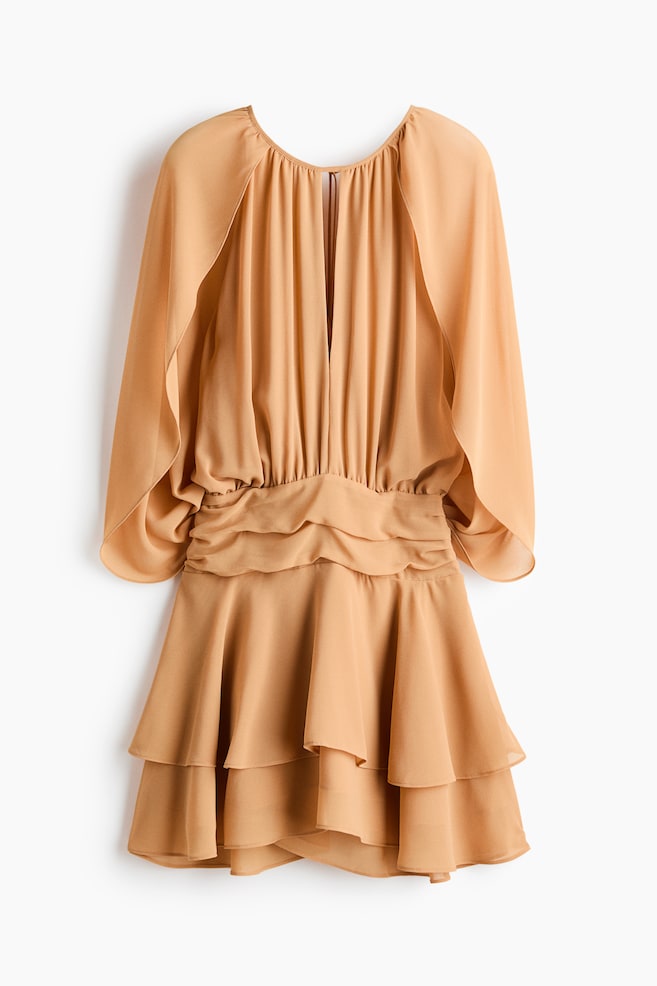 Cape-detail chiffon dress - Dusty orange/Dark brown - 1