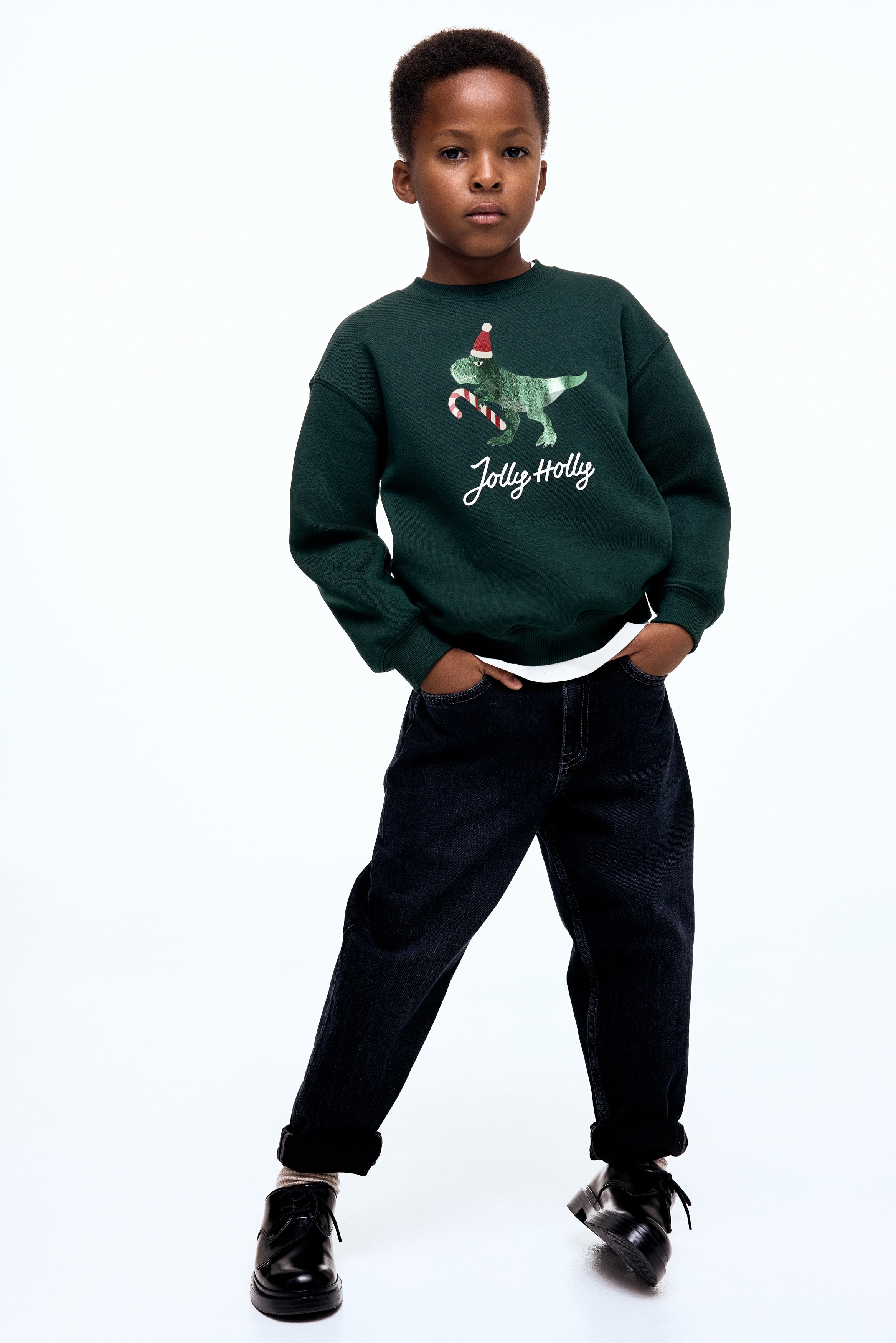 Printed Sweatshirt - Dark green/dinosaur - Kids | H&M US
