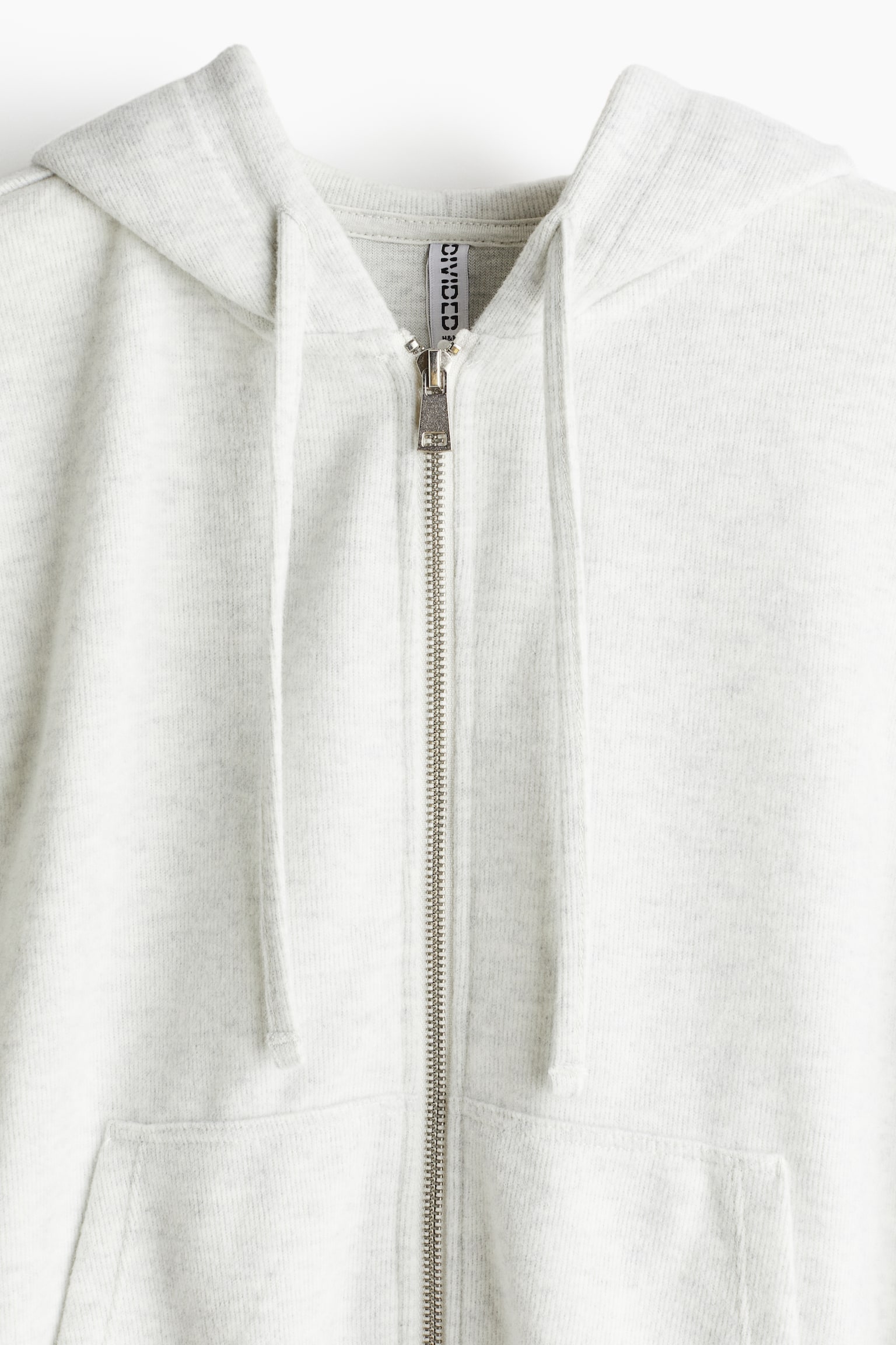 Jersey zip-through hoodie - Light grey marl/Black/Light dusty pink/Dark brown - 4