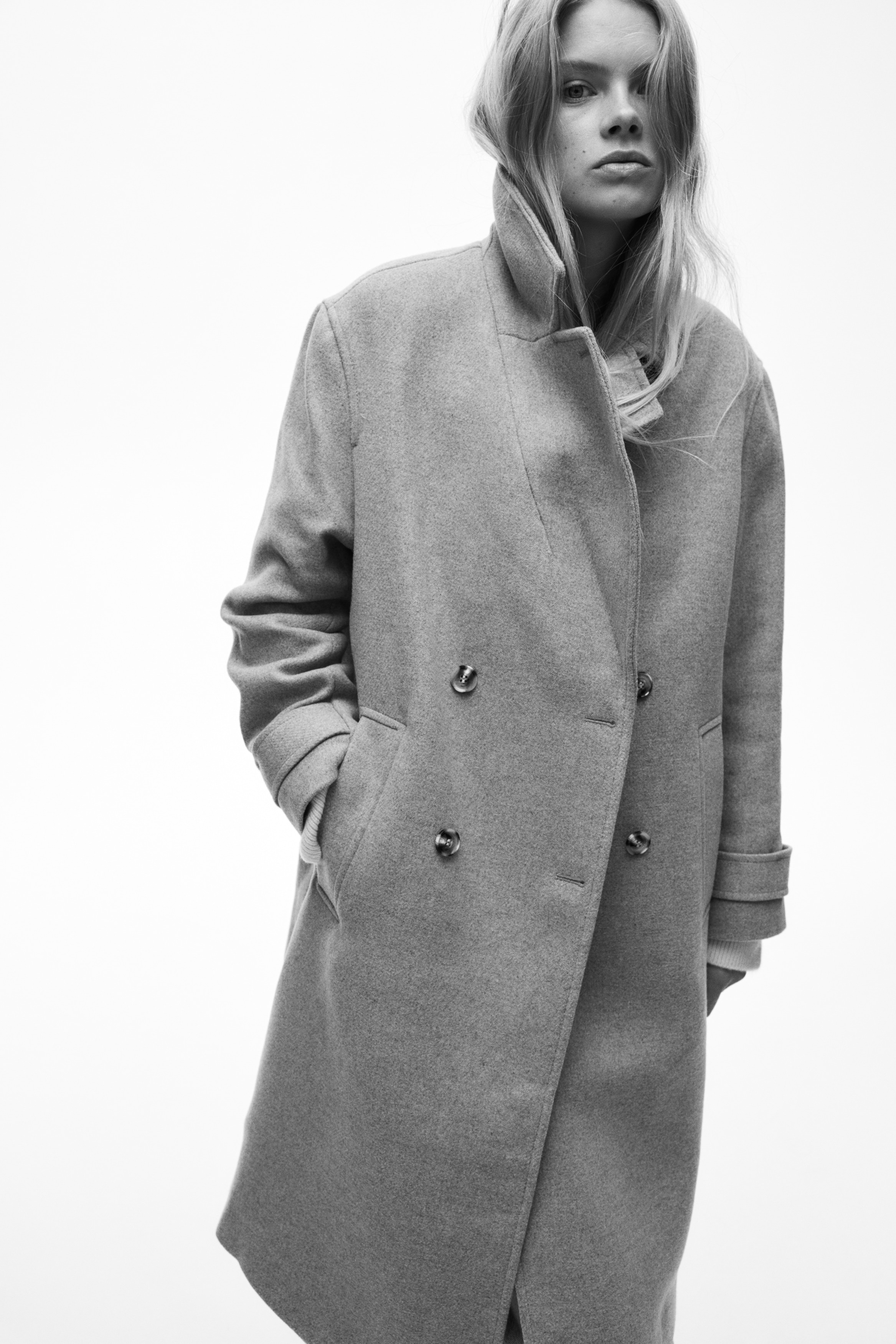 ジャケット・アウター DOUBLE FACE CHECK DOUBLE BREASTED COAT Double-Breasted Coat in Light Brown Mix from Joe Fresh