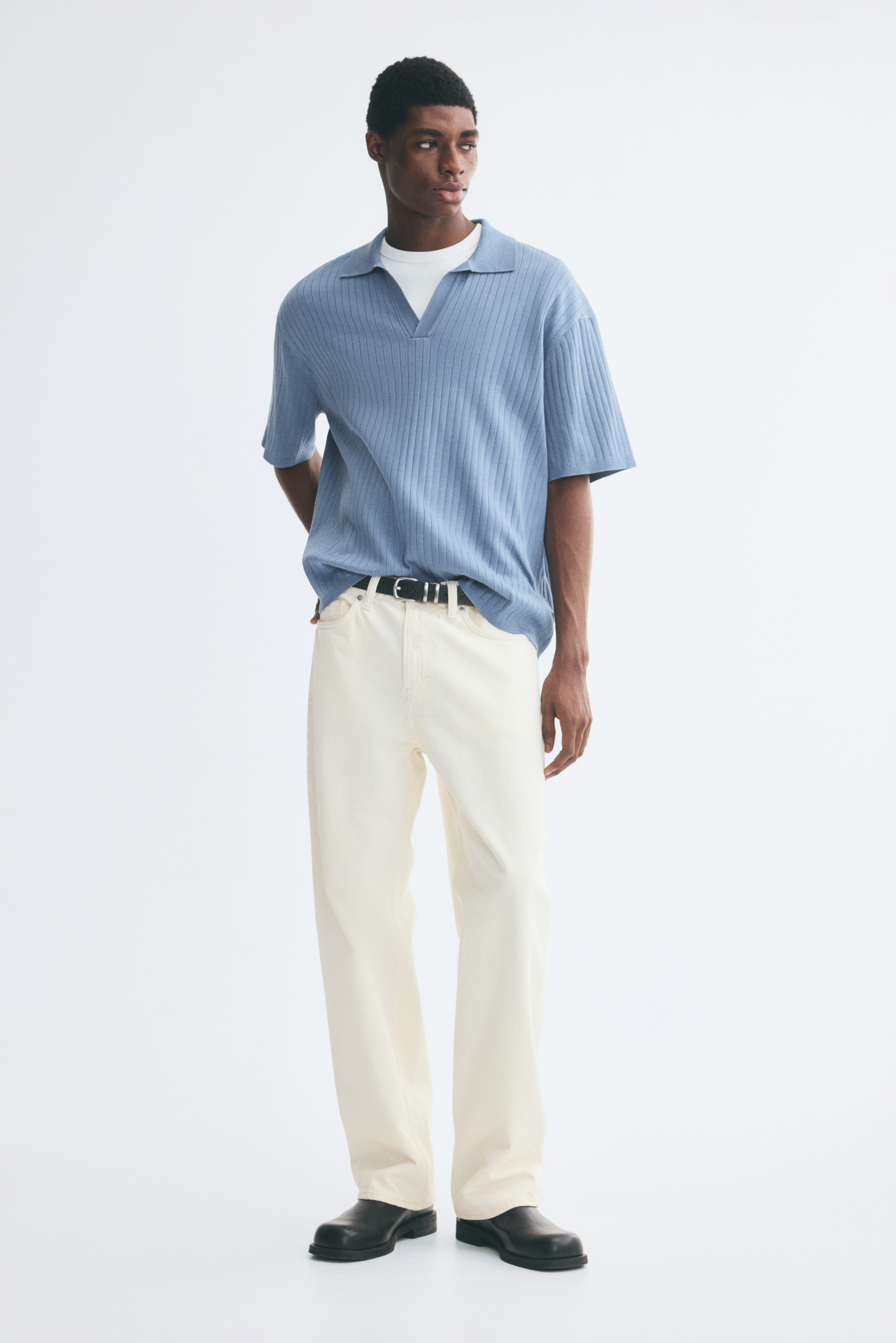 Áo polo dệt kim gân nổi Relaxed Fit