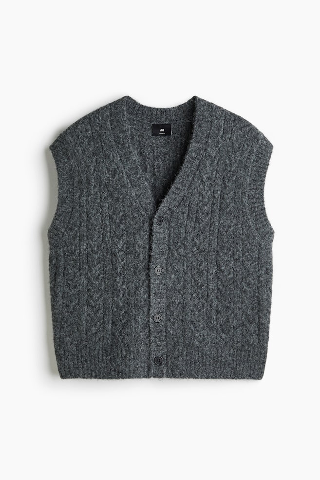 Vestă tricotată cu torsade Loose Fit - Gri - 1