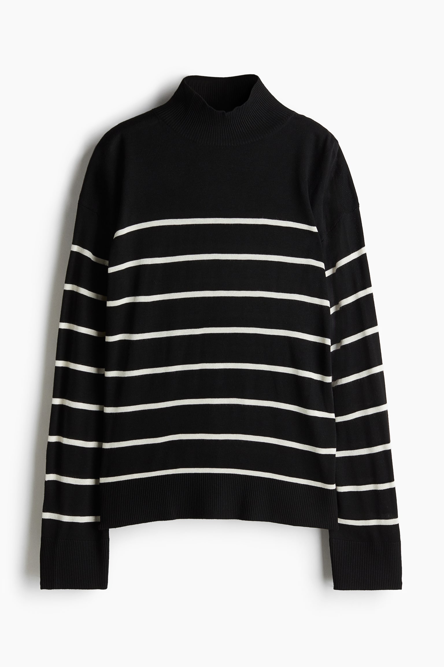 Fine-knit turtleneck jumper - Black/Striped/Dark khaki green - 2