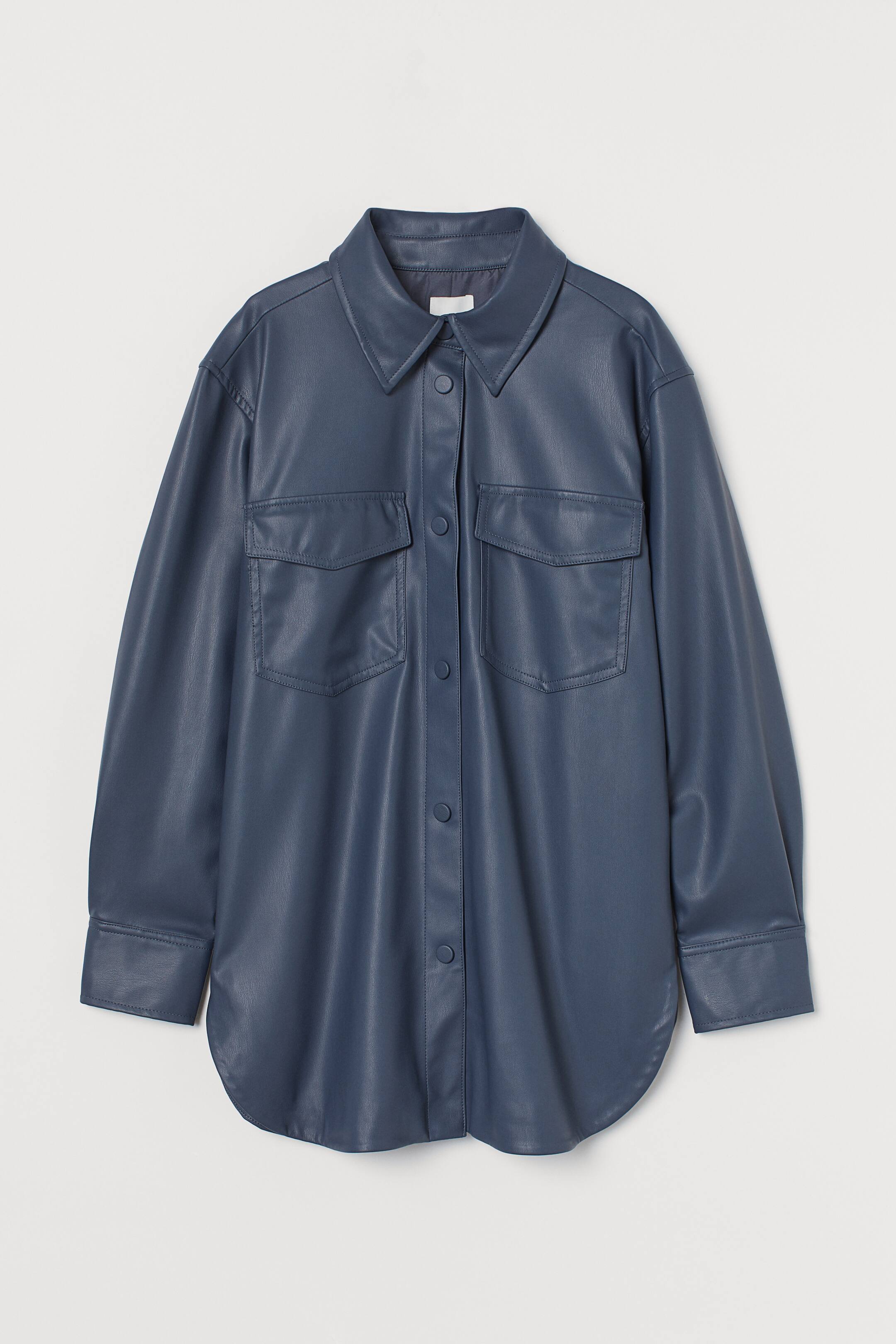 View larger image: Imitation leather shacket - Steel blue - Ladies | H&M IN 1