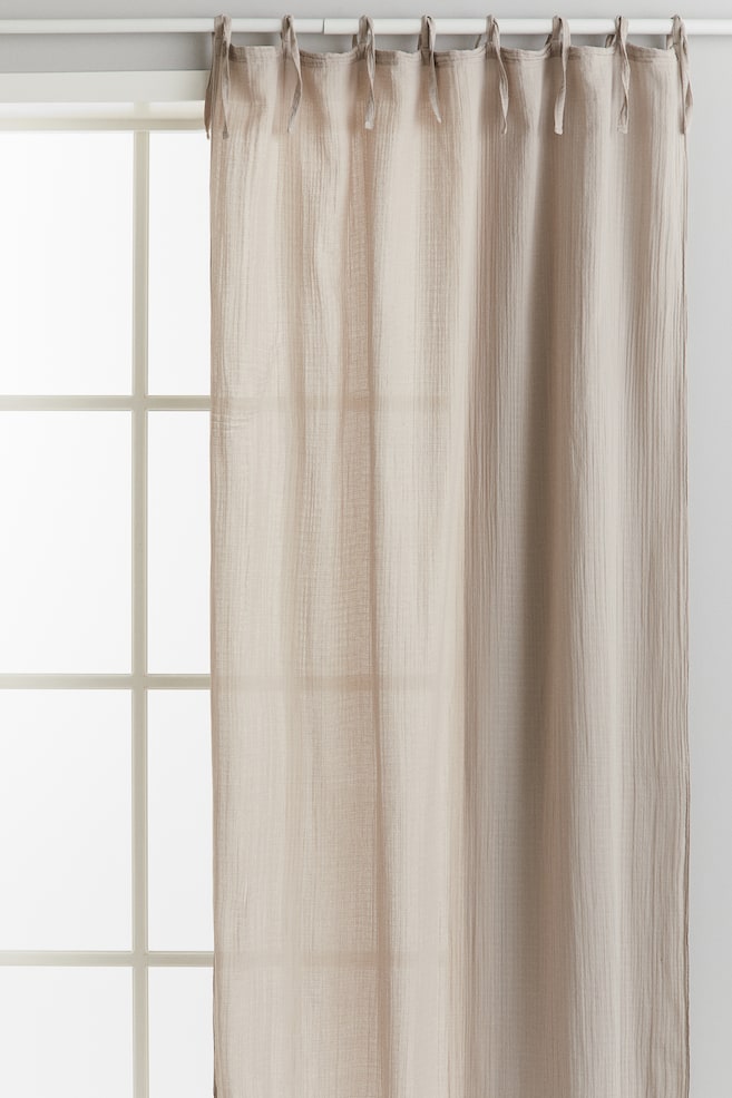 2-pack muslin curtain lengths - Light greige/White/Light khaki green - 1