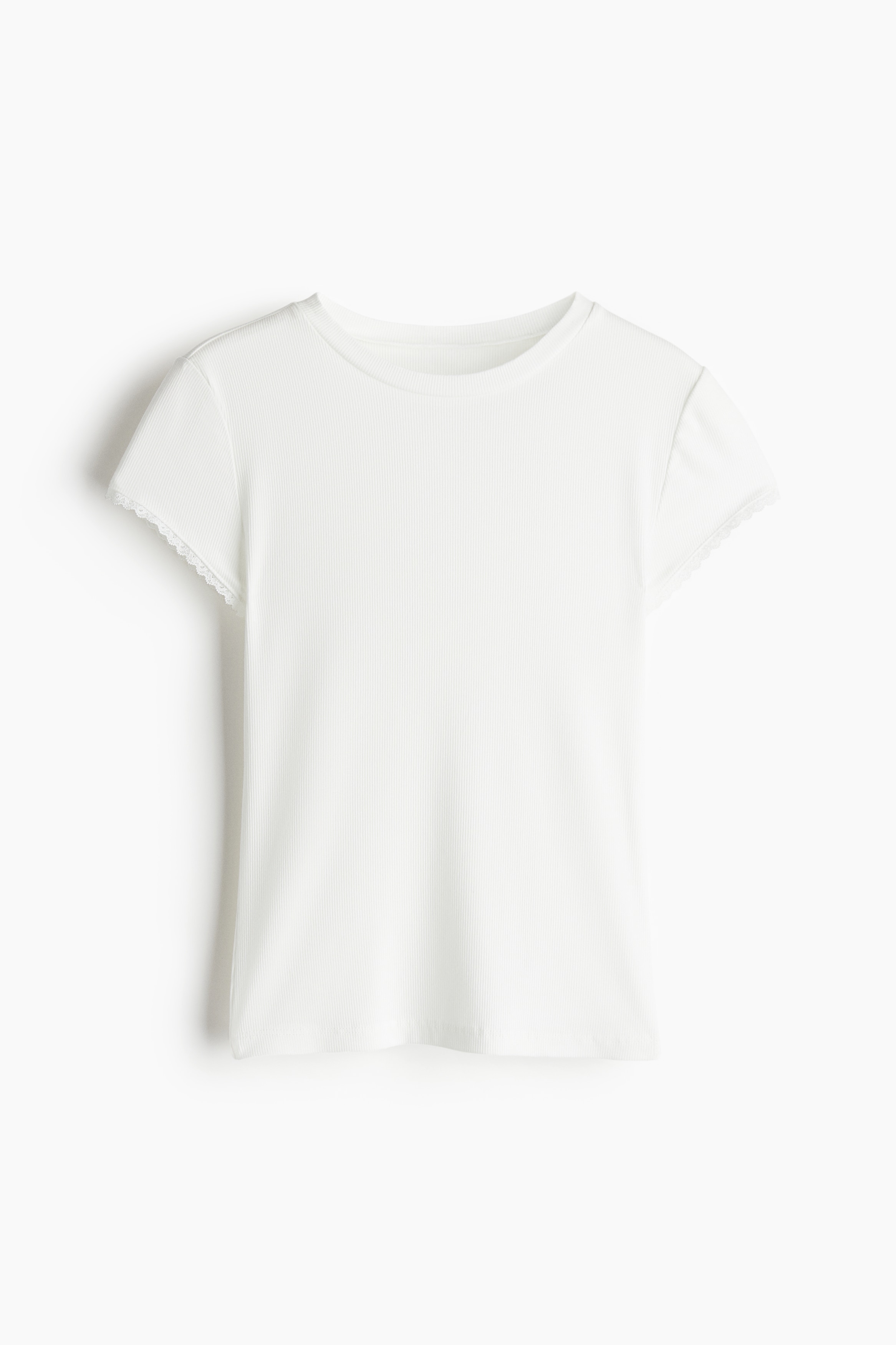 Women's Cream Lace-Trimmed Ribbed T-Shirt | H&M US