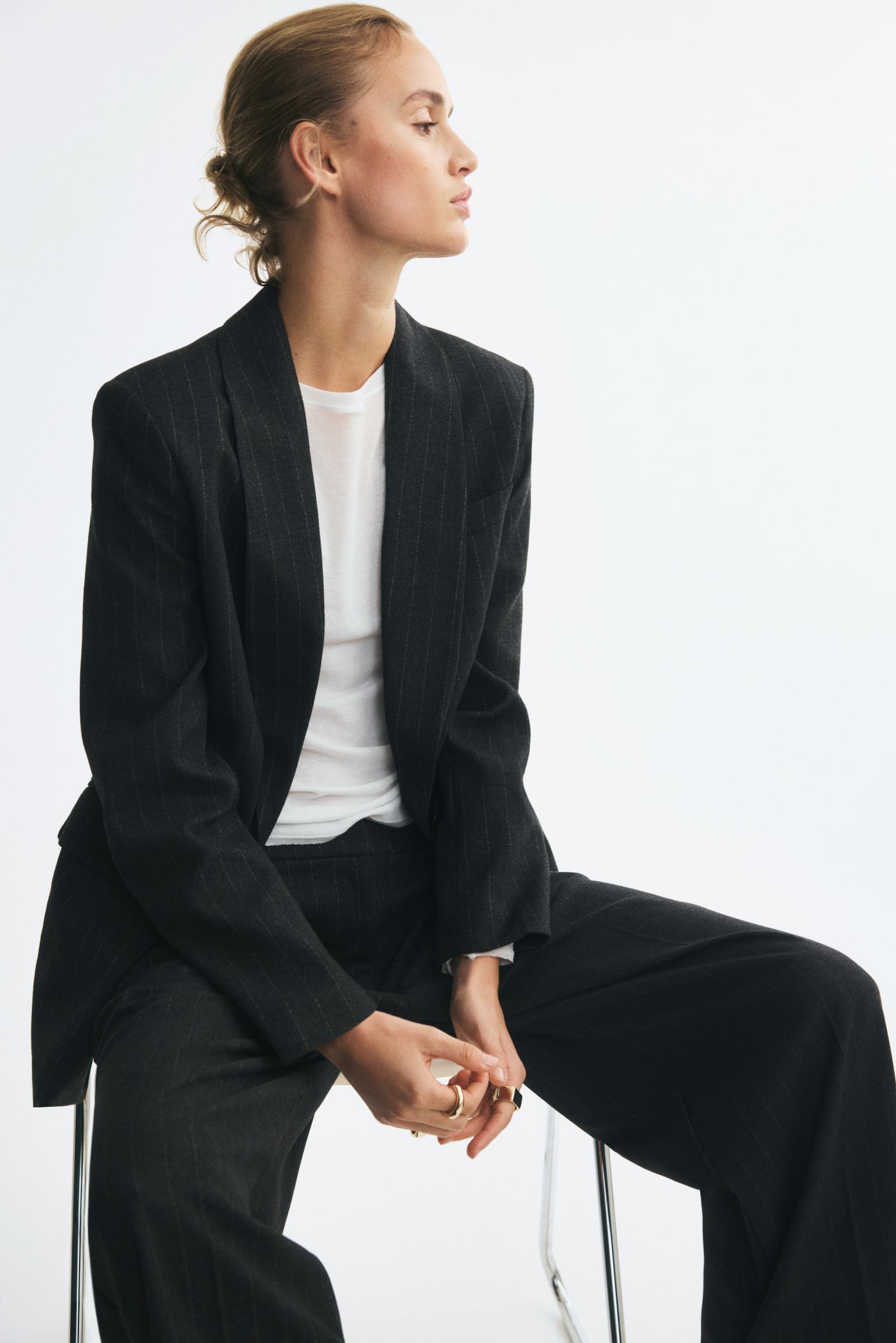 Женский пиджак H&M Single-Breasted Blazer, цвет: Тёмный серый — фото 2