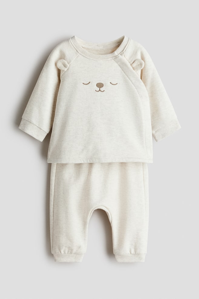 2-teiliges Bedrucktes Baumwollset - Hellbeige/Bär - 1