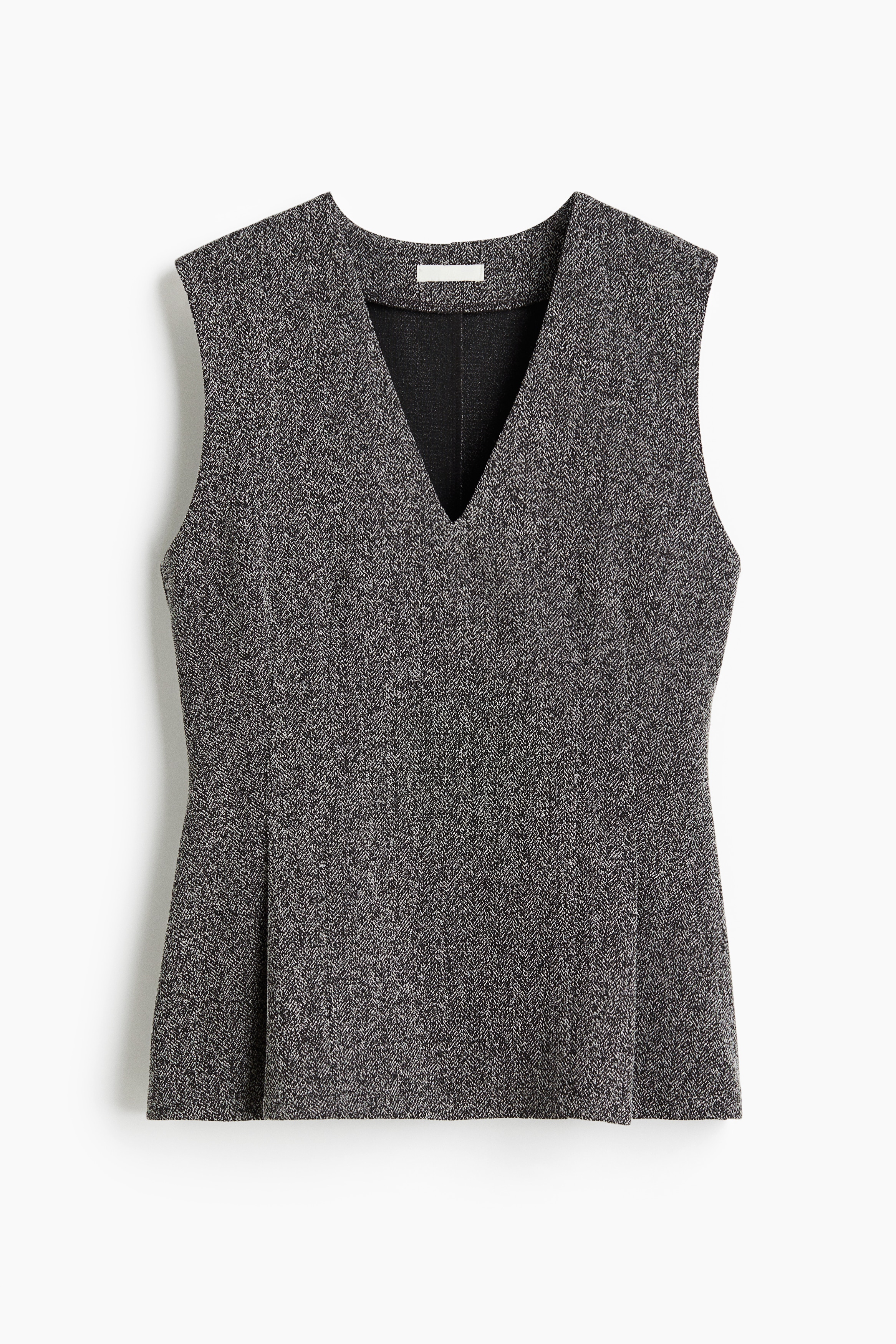 V-Neck Top - Dark gray/herringbone pattern