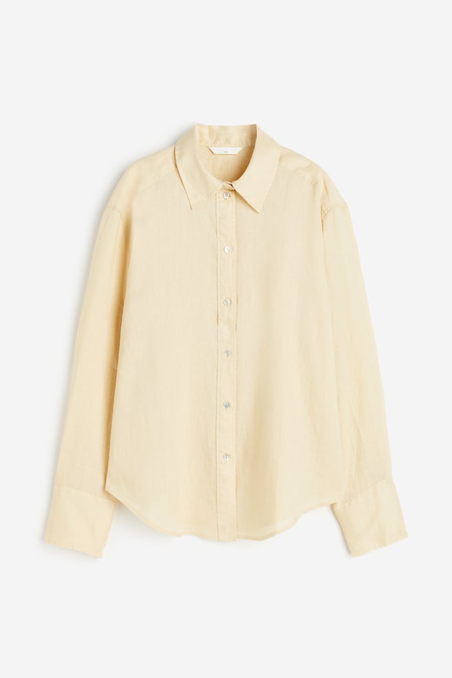 Skjorte i hør - Sart gul/Hvid - 1