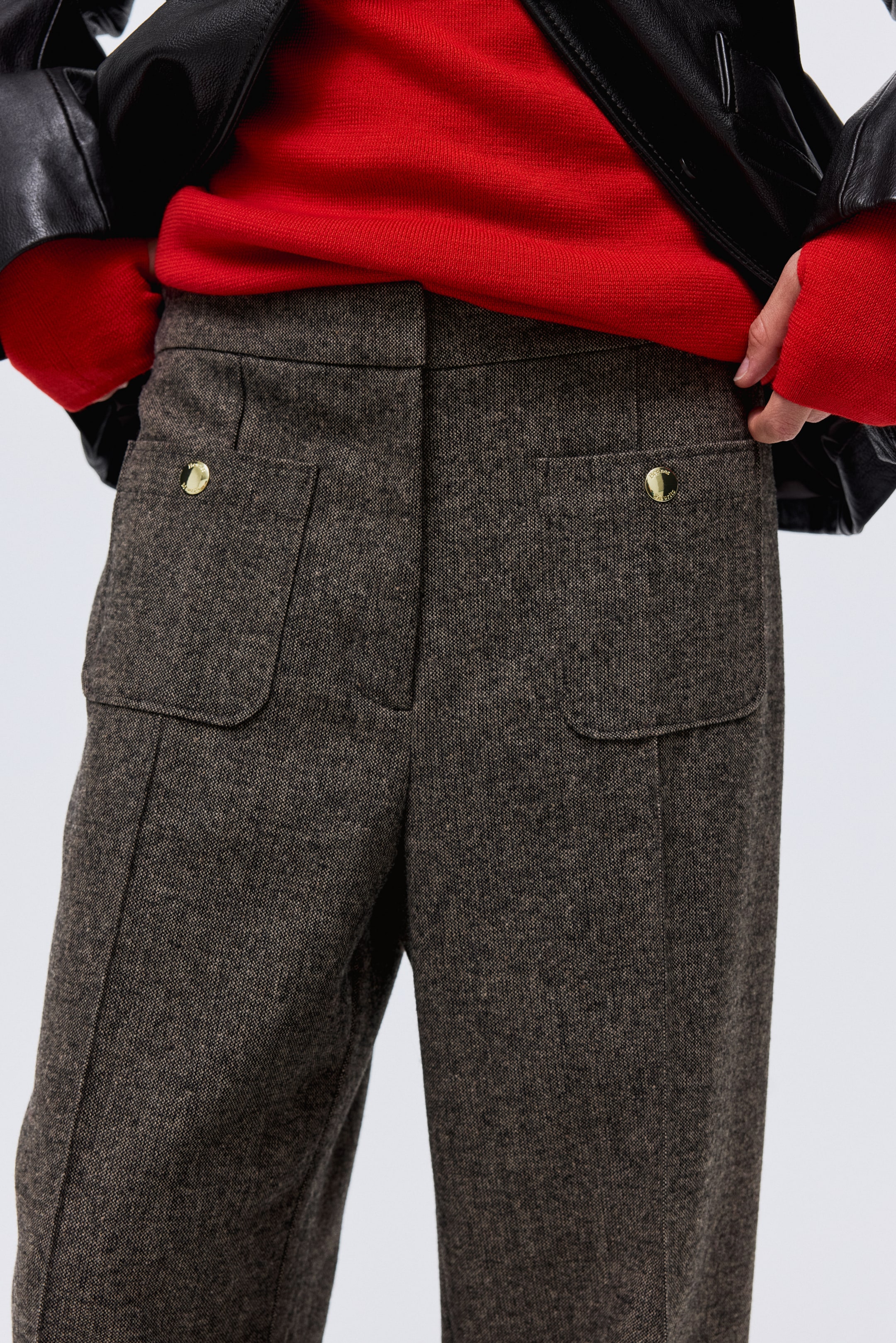 Ampliar la imagen: Pantalón con pliegues - Café jaspeado oscuro - Ladies | H&M MX 3