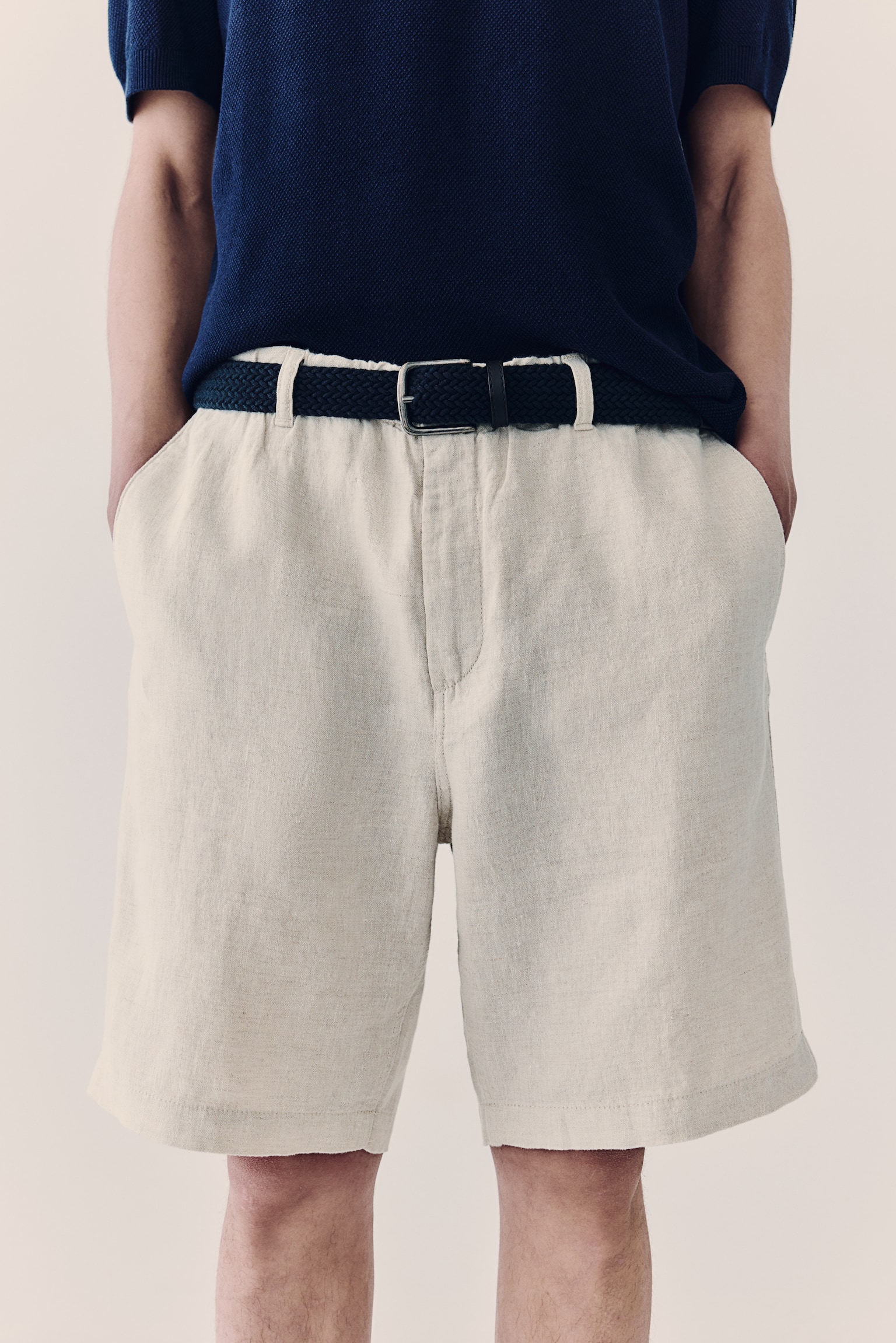 Regular Fit Linen shorts - White/Black/Navy blue - 4