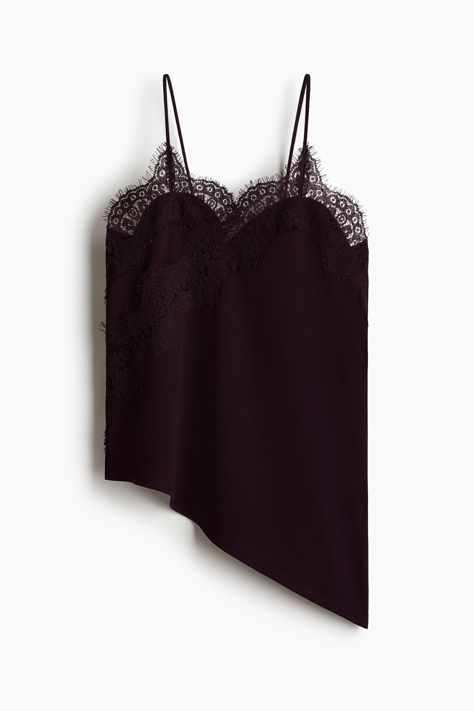 Lace-trimmed strappy top - Dark plum purple/Black