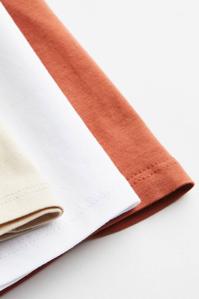 3-pack T-shirt - Mørk orange/Lys beige/Hvit/Stripet/Lys beige/Hvit/Stripet - 2