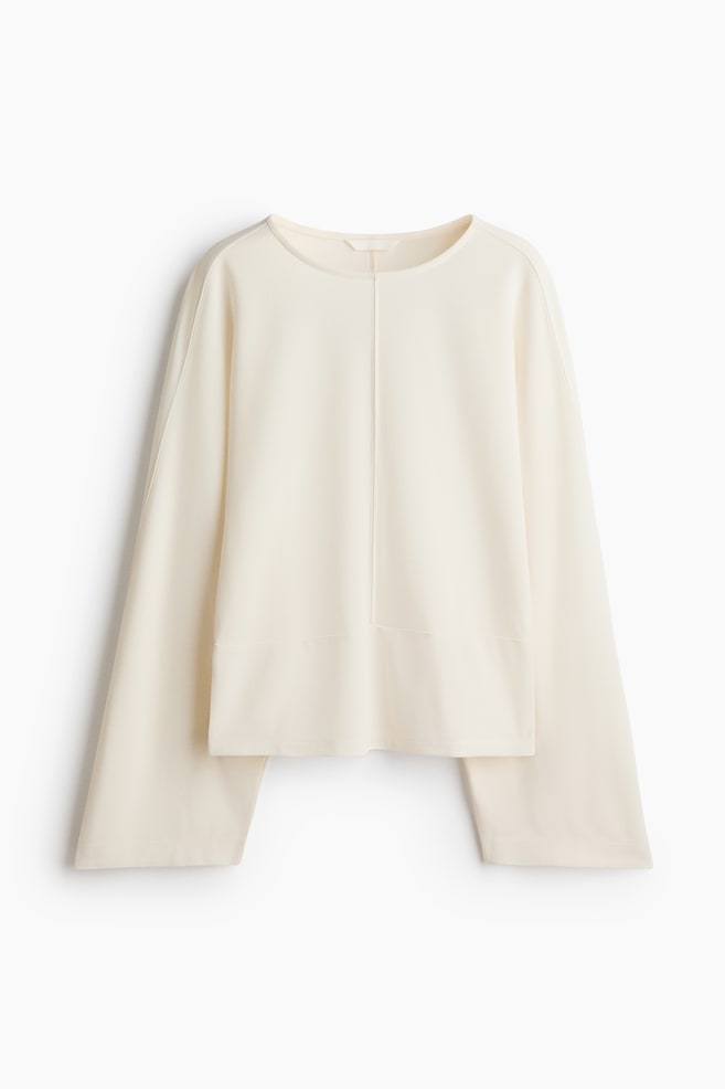 Batwing-sleeved jersey top - Cream/Black - 1