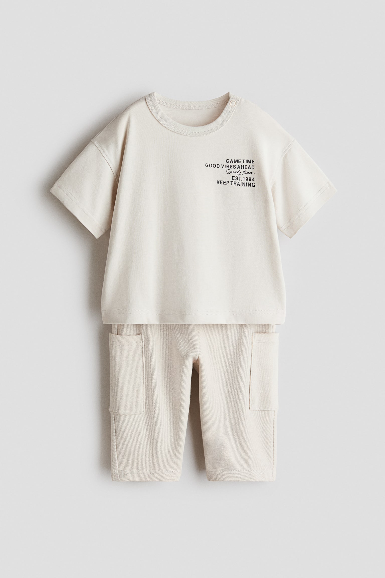 2-piece cotton set - Light beige/Green/Game Time/Dark grey/Game Time