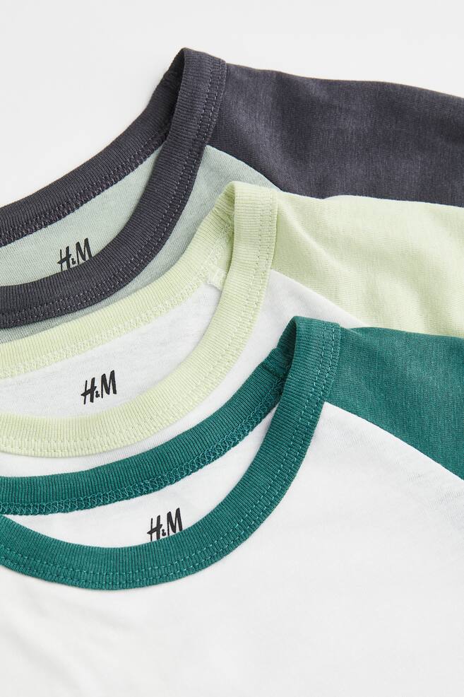 3-pack cotton jersey tops - White/Green/Dark grey/Block-coloured - 2