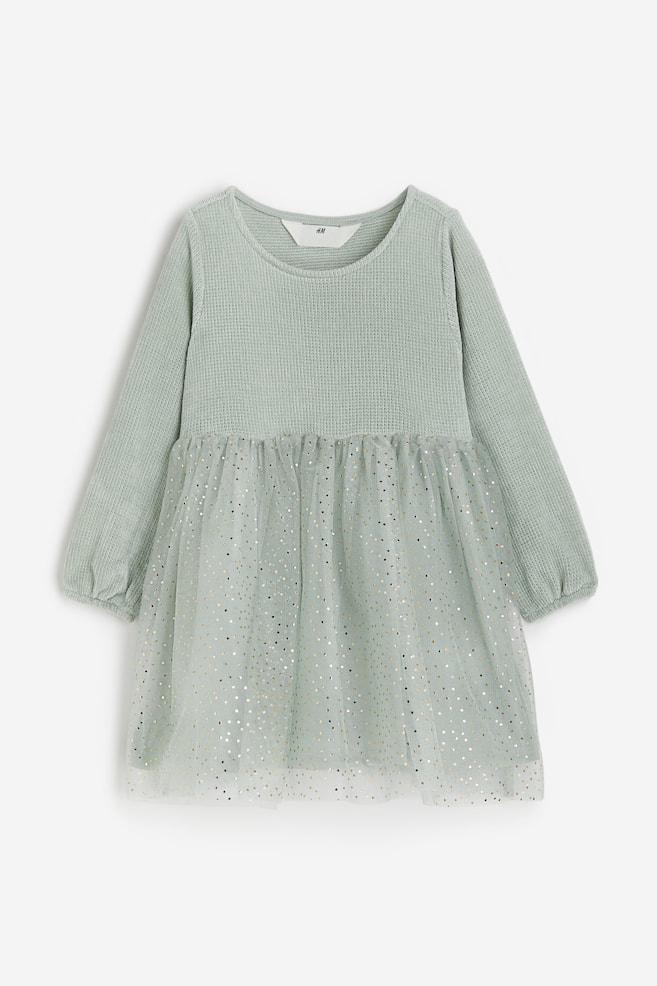 Abito con gonna in tulle - Verde polvere/glitter - 1