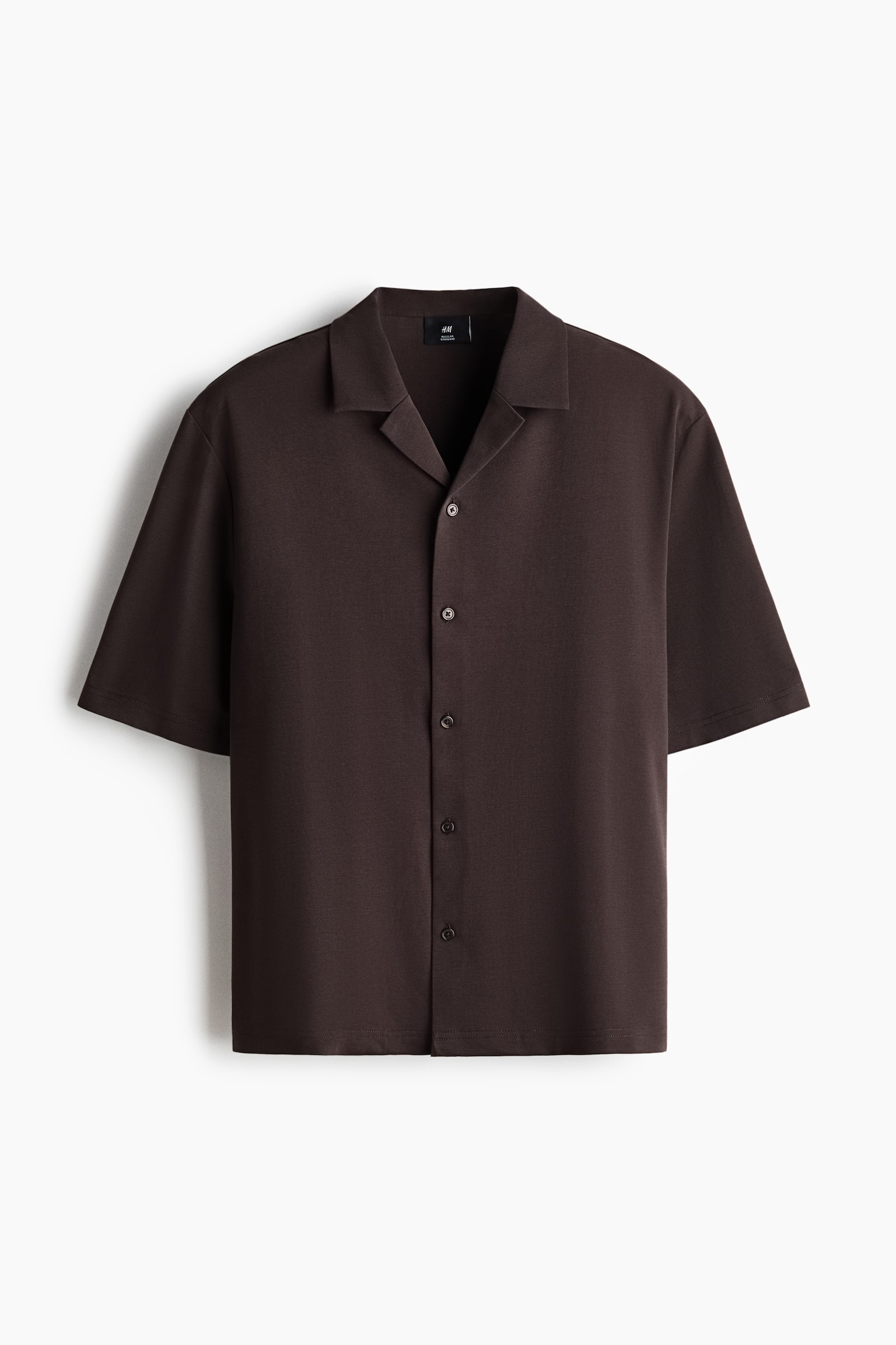 Camisa resort Regular Fit de punto - Café oscuro/Blanco