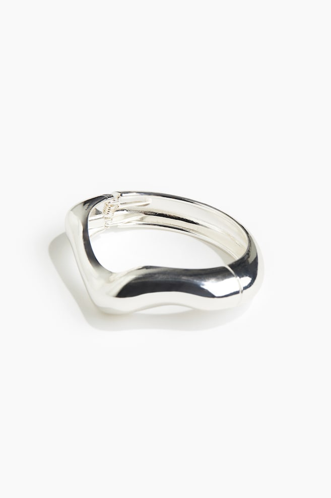 Asymmetric hinged bangle - Silver-coloured - 1