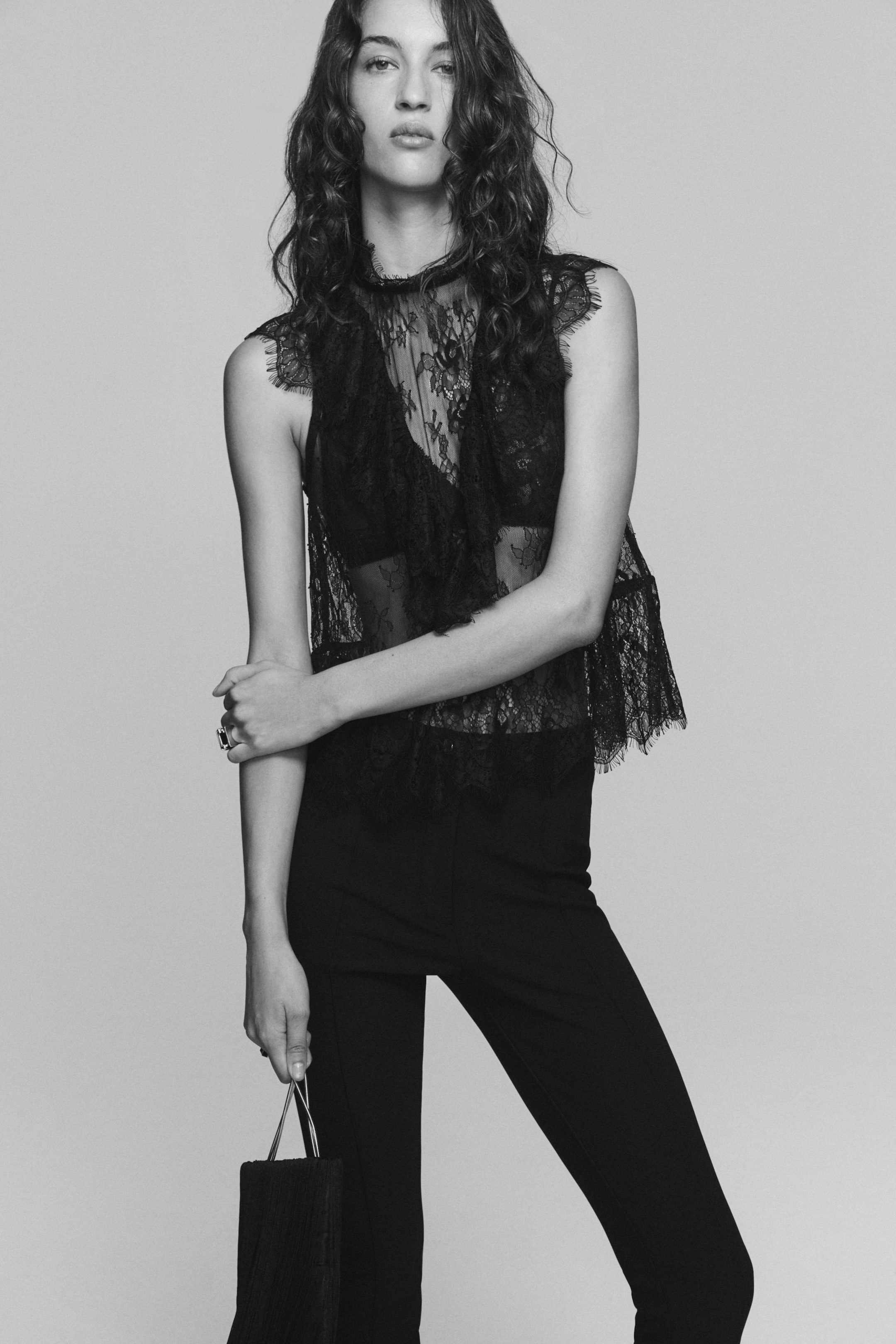 Ruffle-Trimmed Lace Top