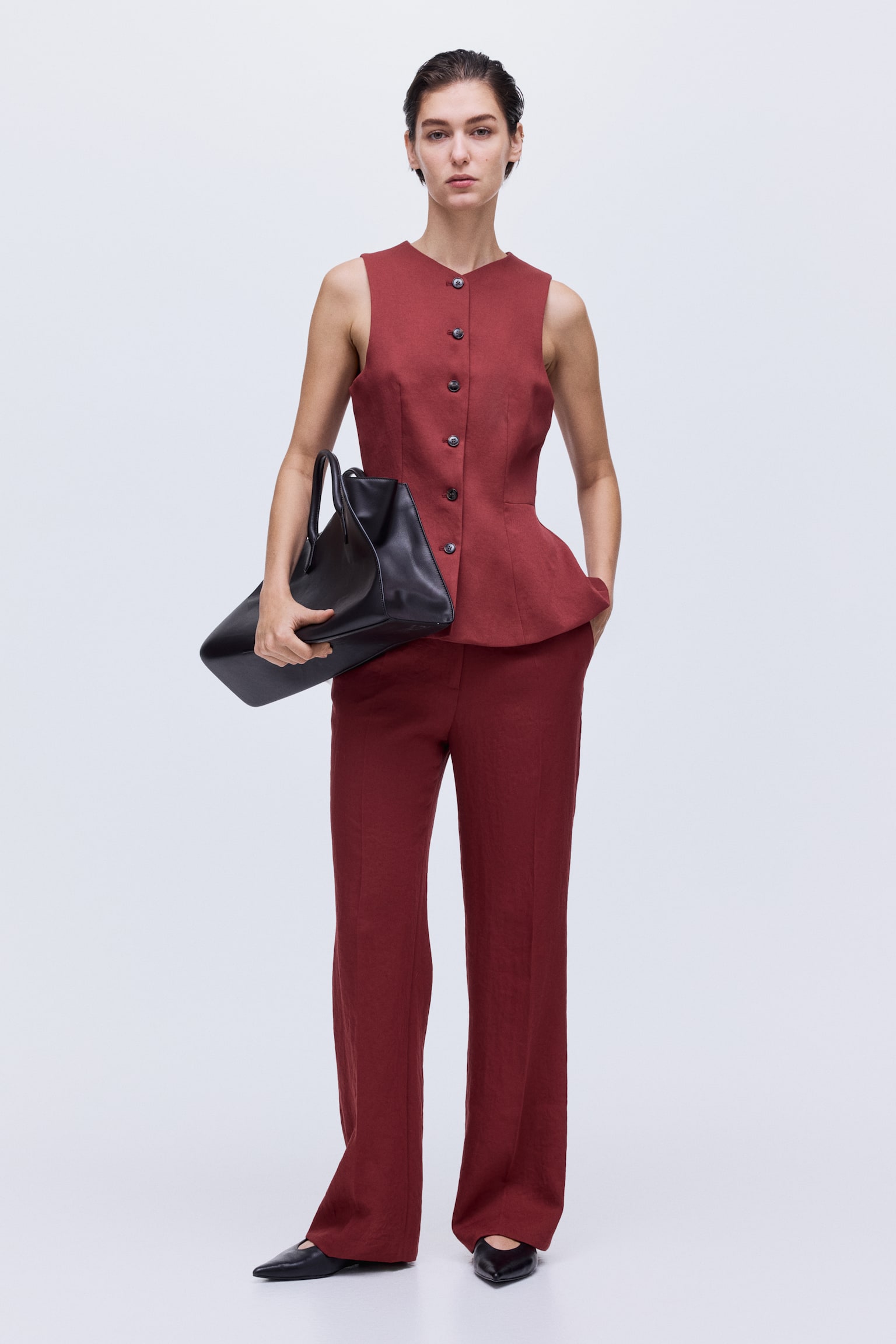 Peplum waistcoat - Dark red/Pink/Black/Dark denim blue - 3
