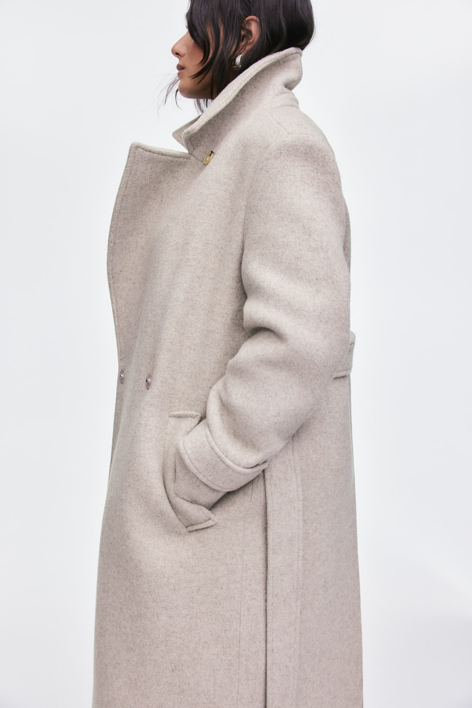 Wool-blend tie-belt coat - Light beige marl/Brown - 4