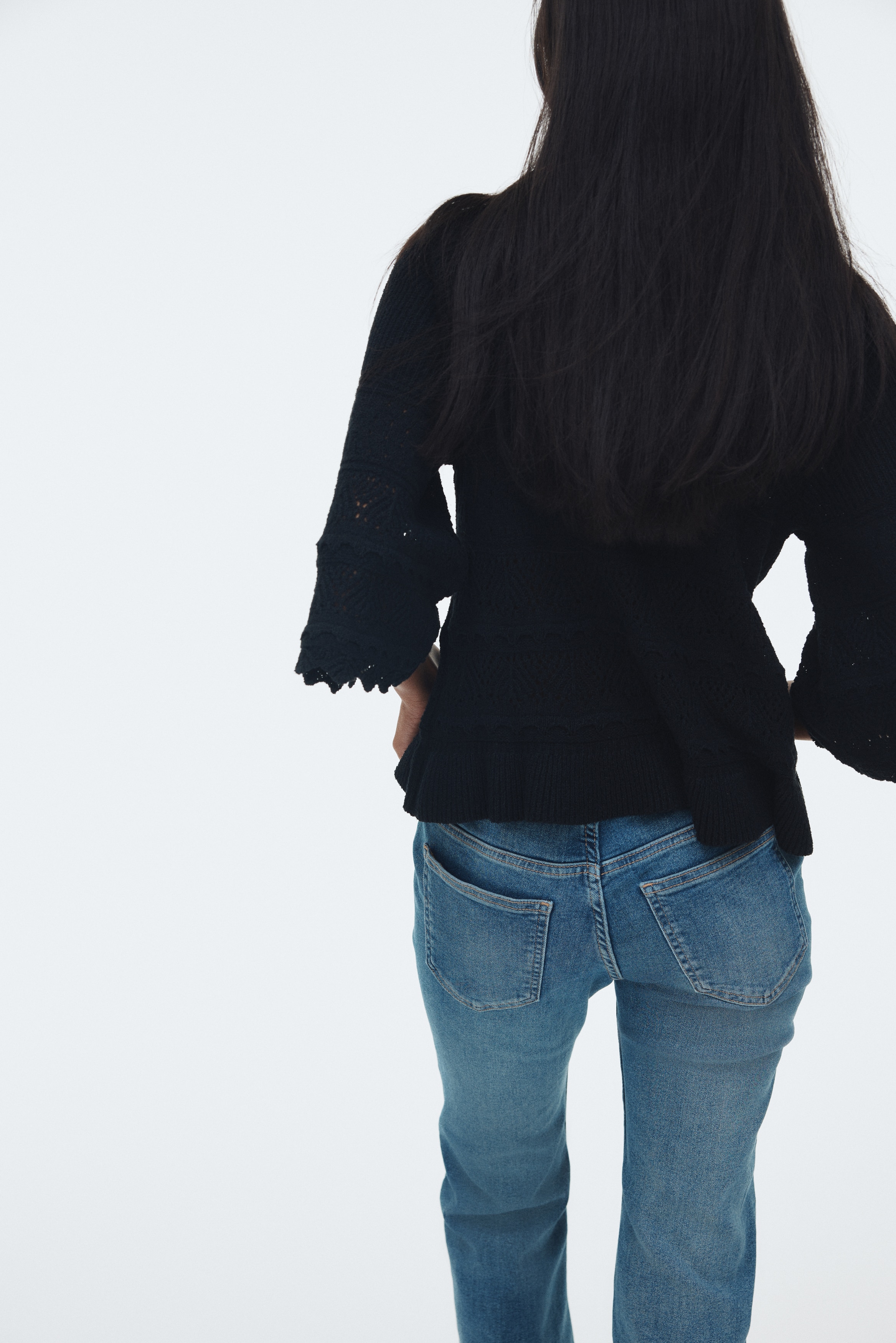 Frill-trimmed pointelle-knit jumper