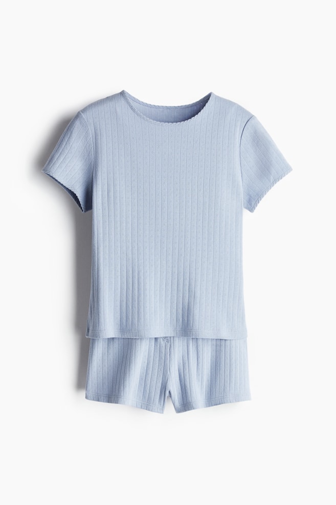 Pointelle jersey pyjamas - Light dusty blue/Light grey marl - 1