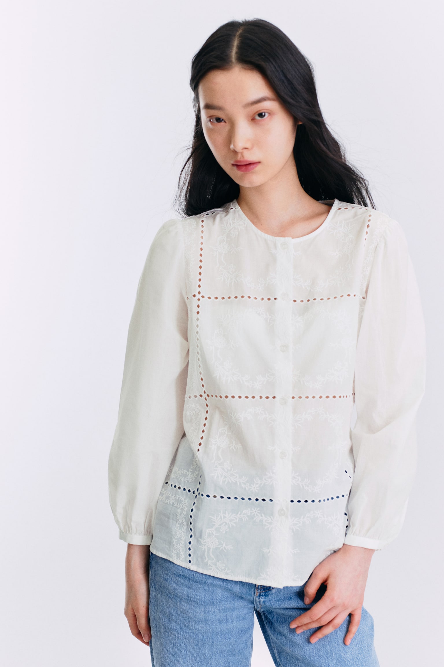 Embroidered blouse - White - 3