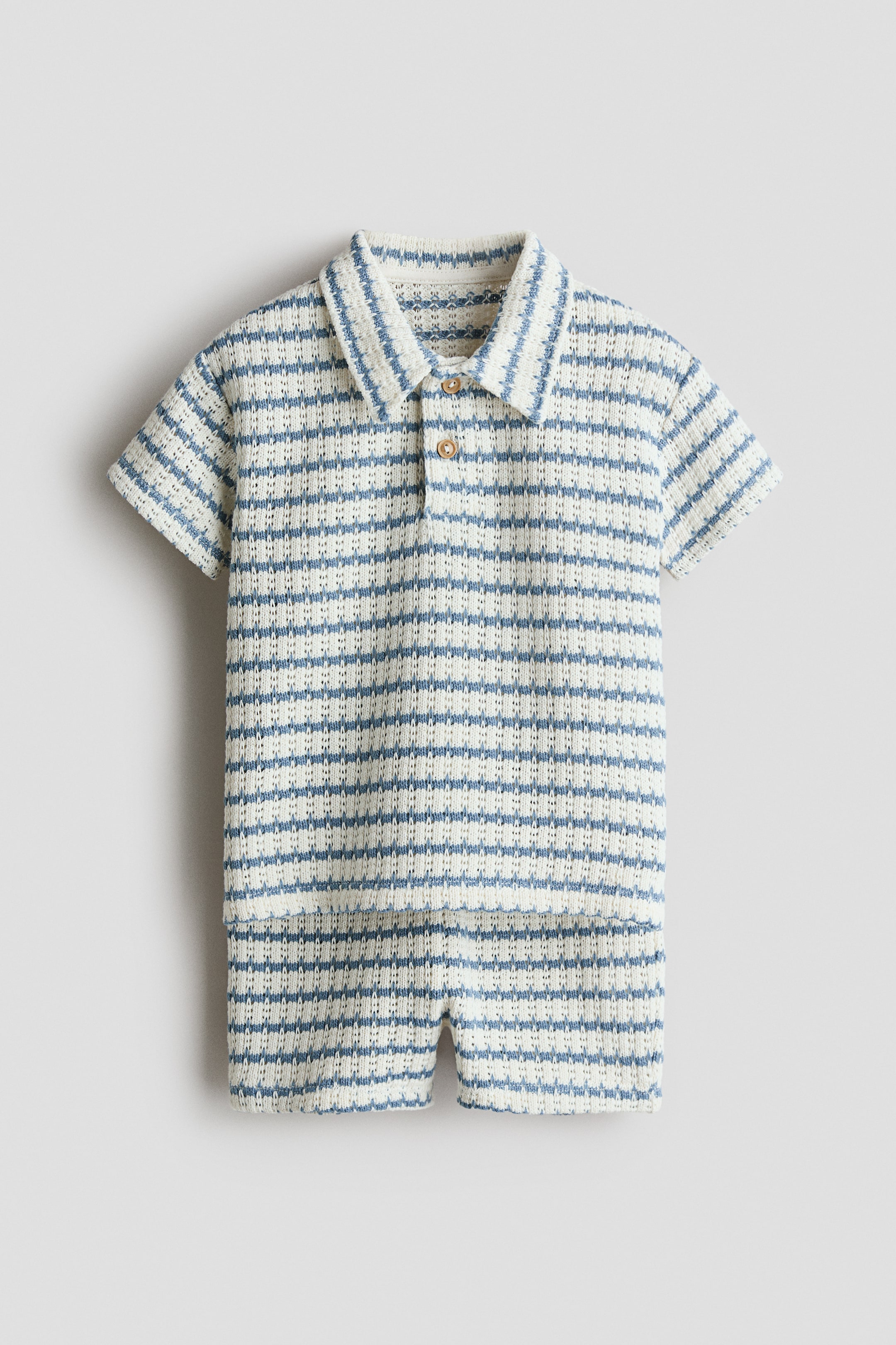 View larger image: 2-piece hole-knit cotton set - Dusty blue/Striped - Kids | H&M IN 1