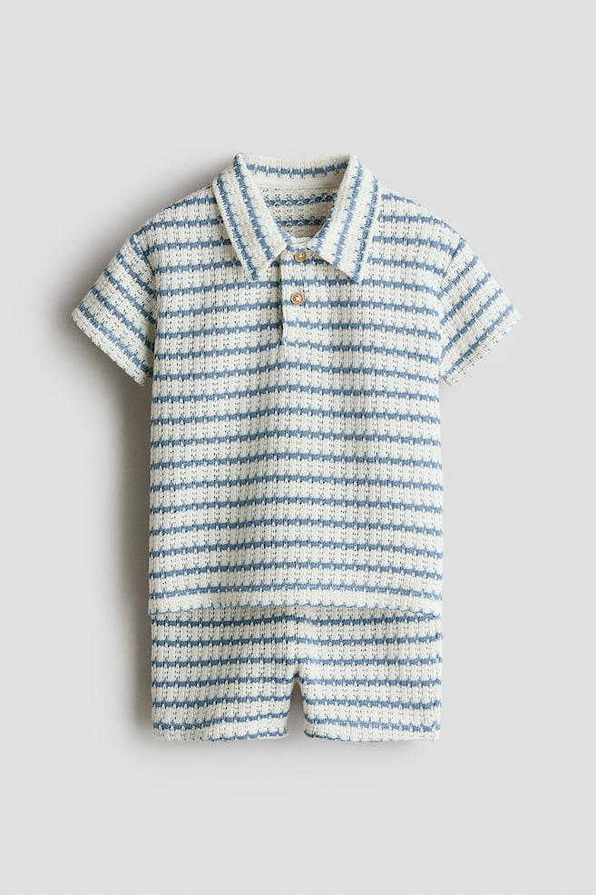 2-Piece Open-Knit Cotton Set - Dusty blue/striped - 1