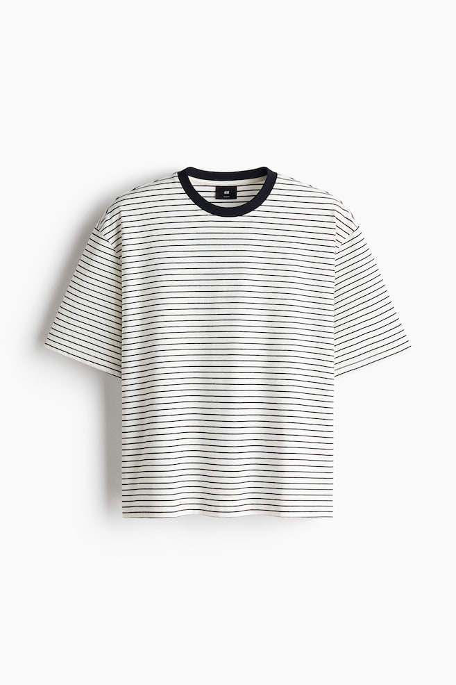 Boxy T-shirt van katoen - Relaxed Fit - Wit/gestreept/Roomwit/bruin gestreept/Marineblauw/gestreept - 1