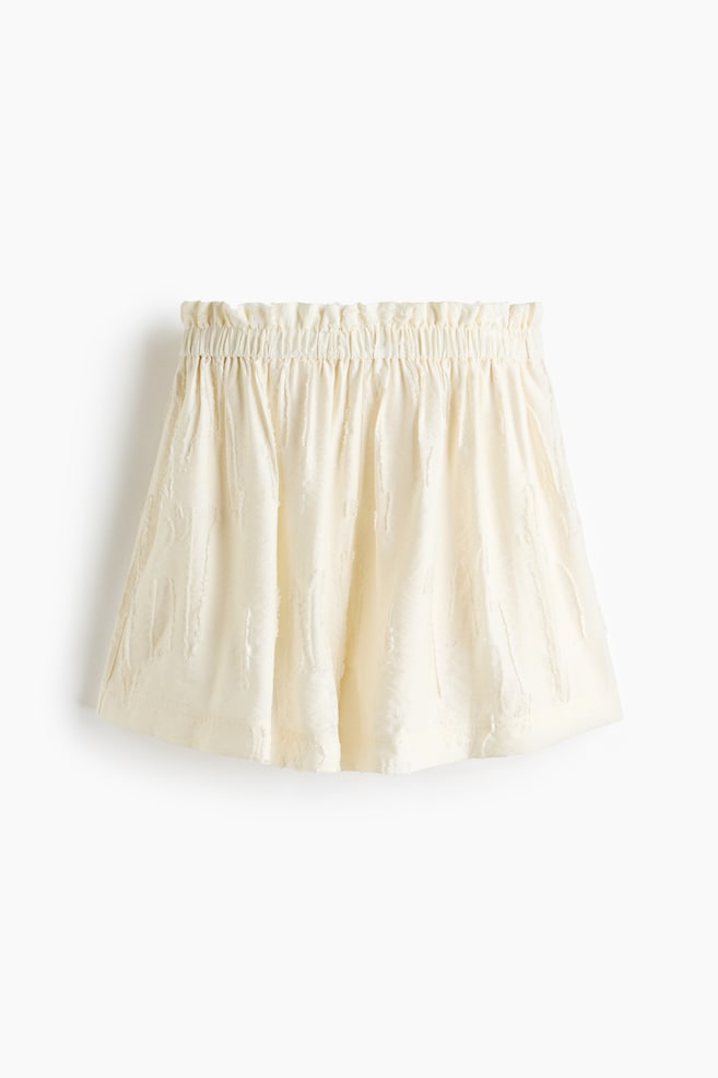 Pantalón corto paper bag con textura desflecada - Crema - 1