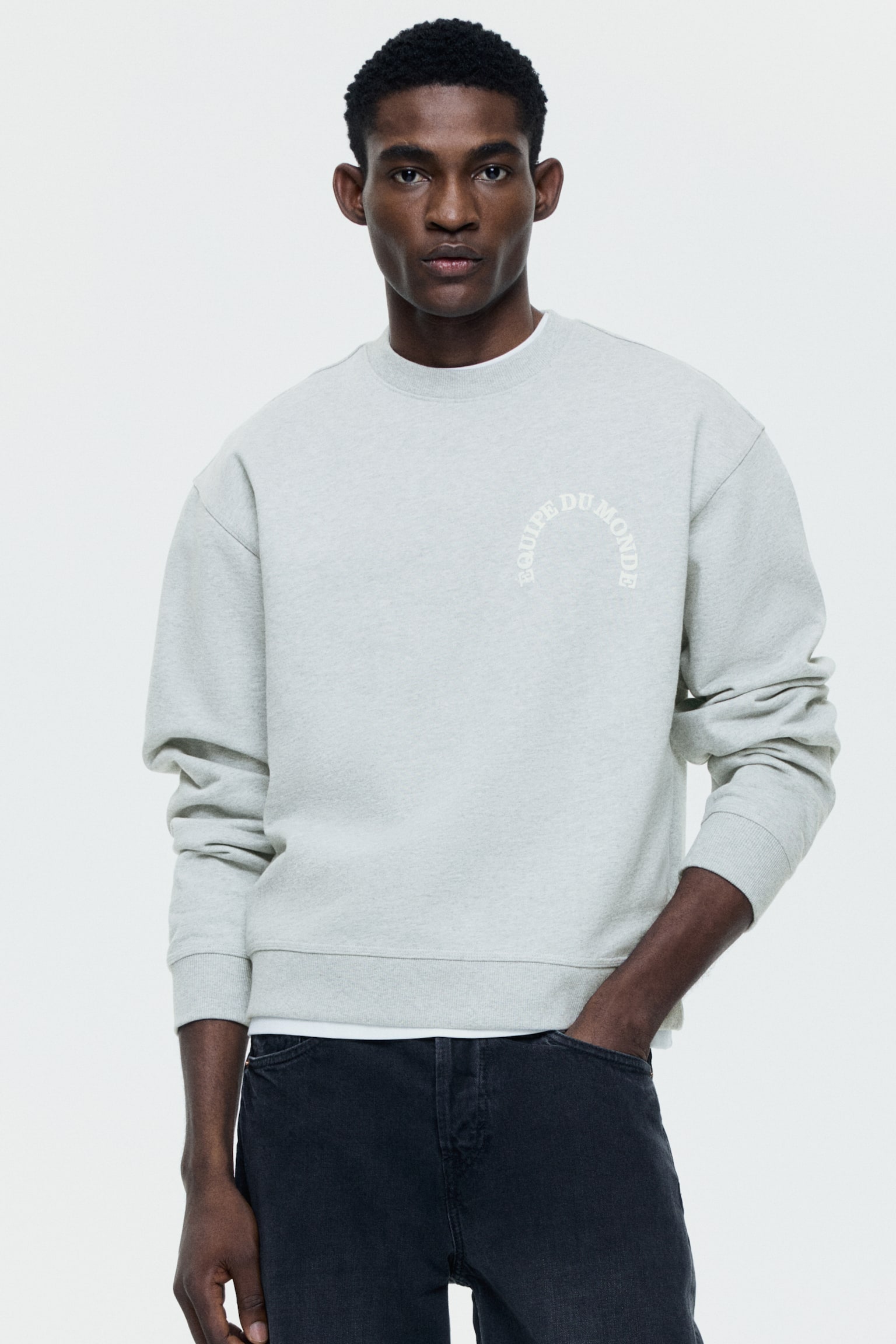 סווטשירט עם הדפס Loose Fit - אפור בהיר מלאנז'/Equipe - 5