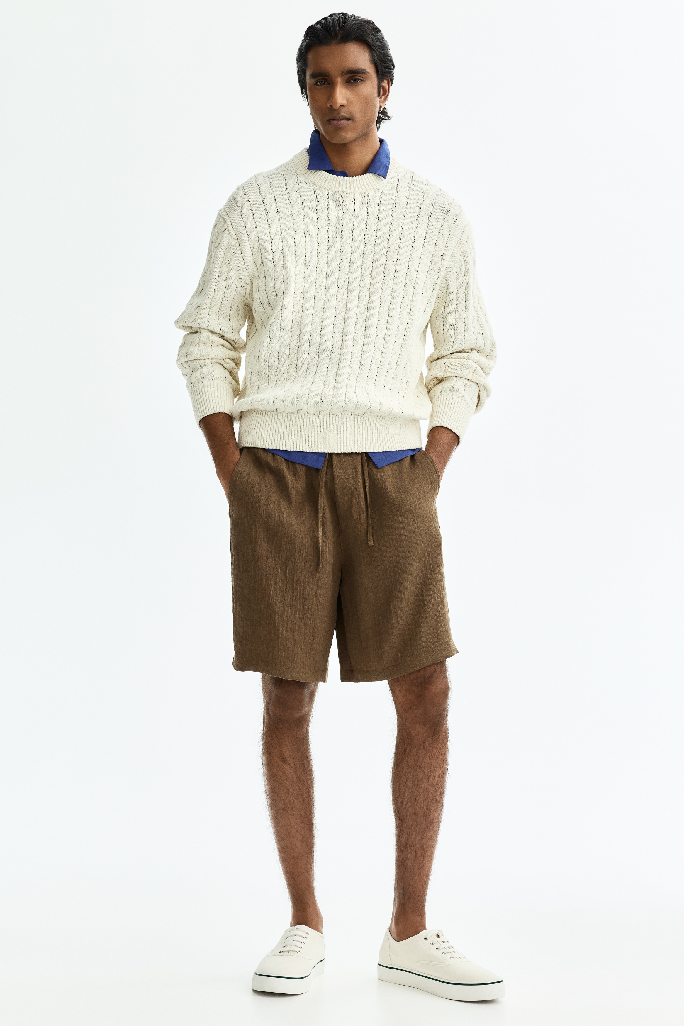 Calções em algodão Loose Fit-Verde caqui