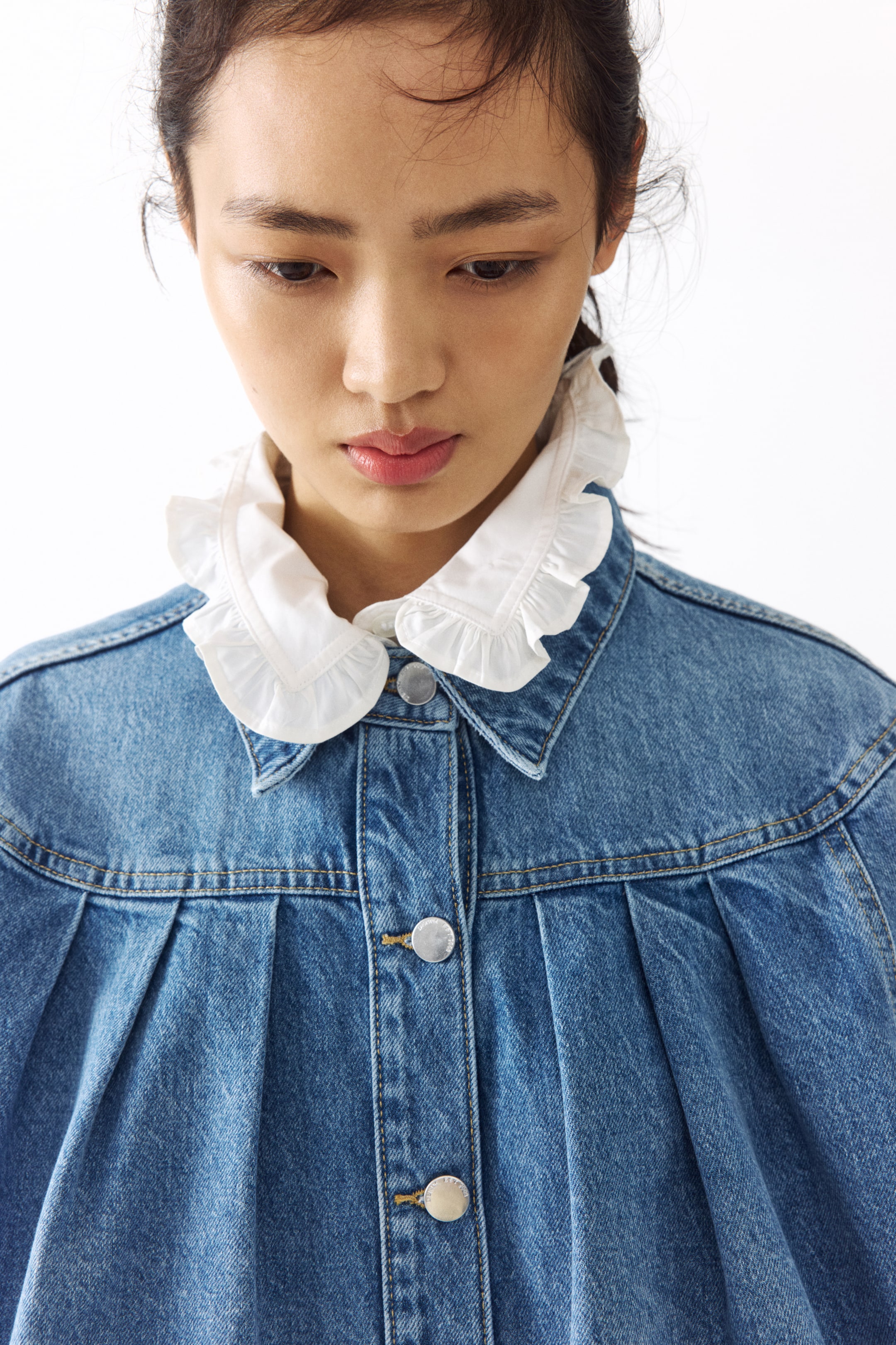 Oversized Pleated Denim Jacket