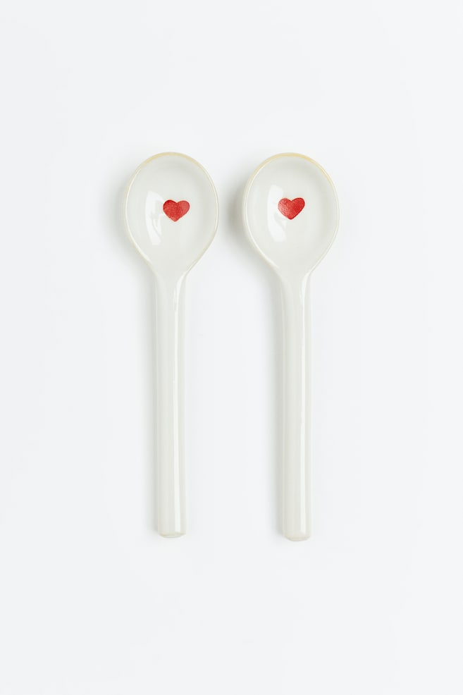 2-pack stoneware teaspoons - White/Heart/White/Stars - 1