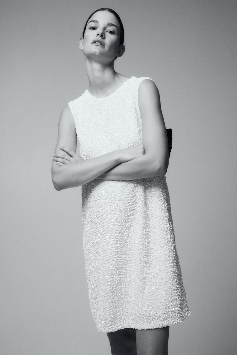Women's White/black MAMA Bow-Detail Sequined Dress | H&M US