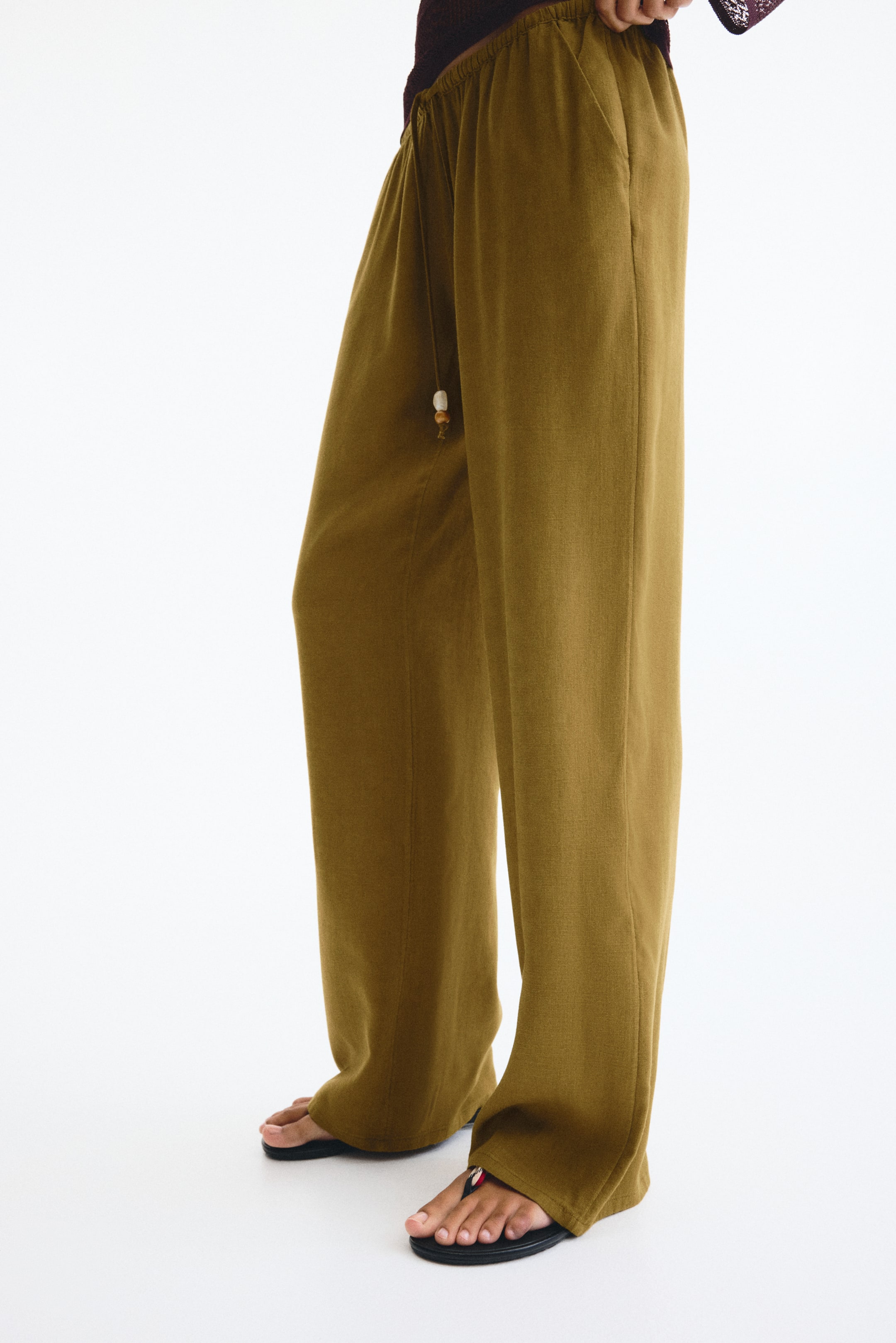 Linen-Blend Drawstring Pants