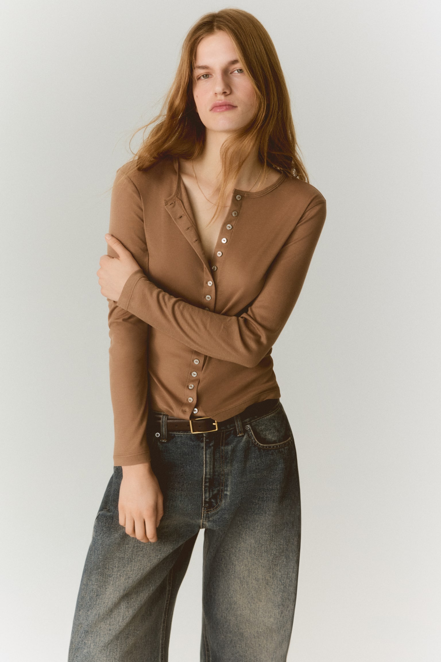 Sheer cardigan - Dark beige/Dark green - 5