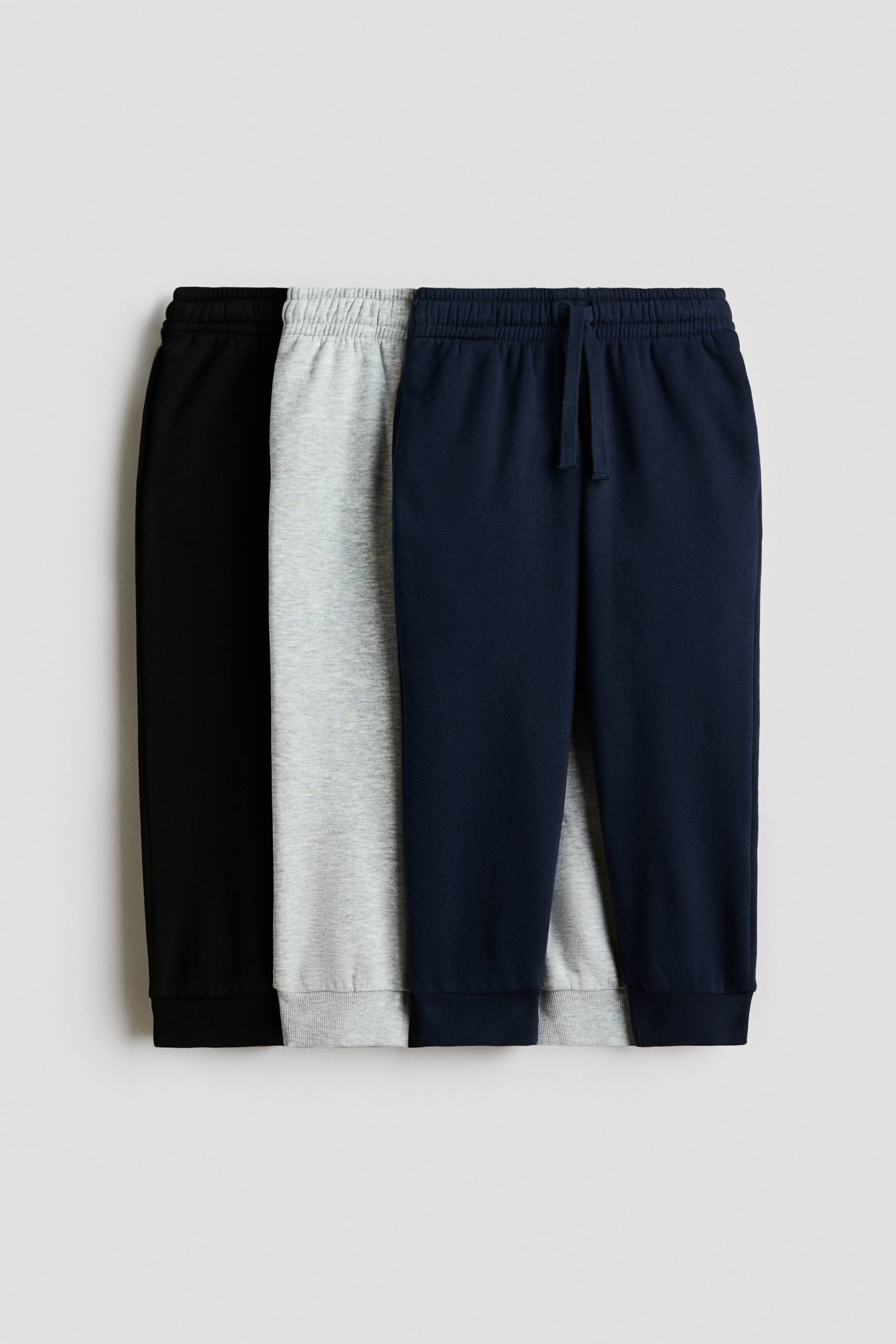 View larger image: 3-pack brushed-inside joggers - Navy blue/Light grey marl - Kids | H&M 1