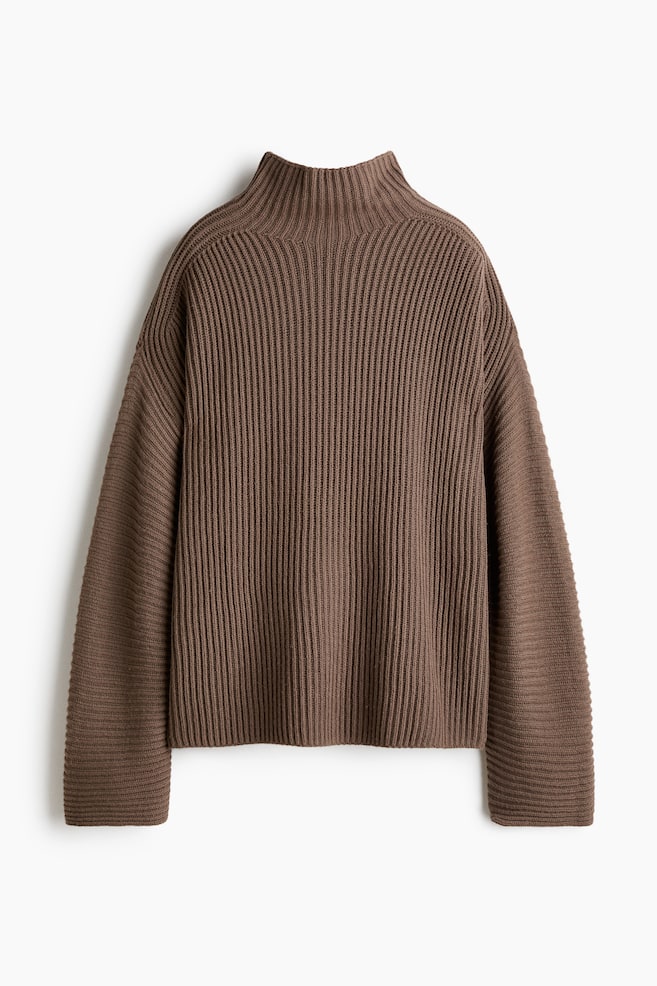 Pull en maille côtelée de laine mélangée - Taupe foncé/Gris foncé - 1