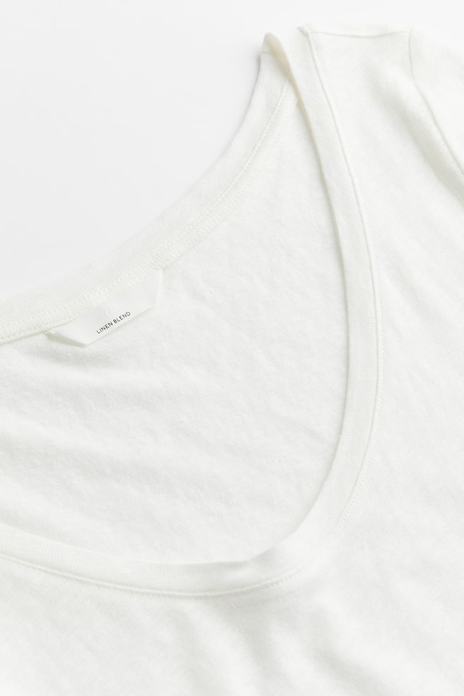 T-Shirt aus Leinenmix - Weiß/Taupe - 4